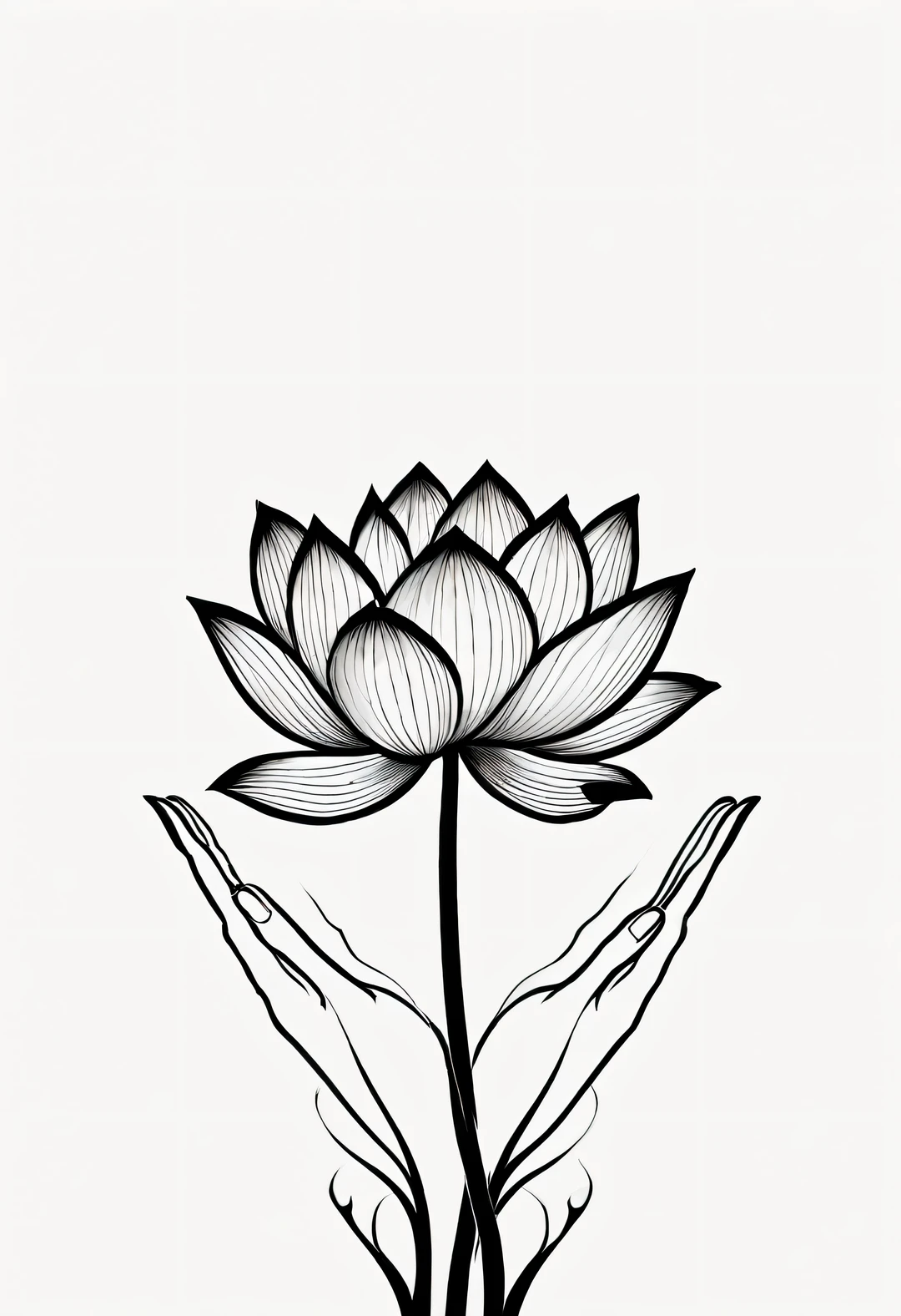 Beautiful slender fingers holding a lotus flower,contour,line art,Minimalist Chinese ink painting,contour,line art,Minimalist Chinese ink painting