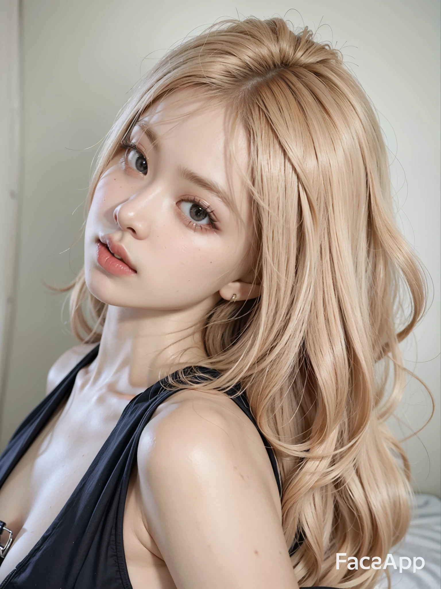 um close up de uma mulher com longos cabelos loiros usando um top preto, parque roseanne de blackpink, linda jovem coreana, Modelo IG | roseanne de blackpink, linda mulher sul-coreana, coreana, uma garota com cabelo loiro, maquiagem sul-coreana popular, maquiagem coreana popular, linda jovem coreana, realista. roseanne de blackpink