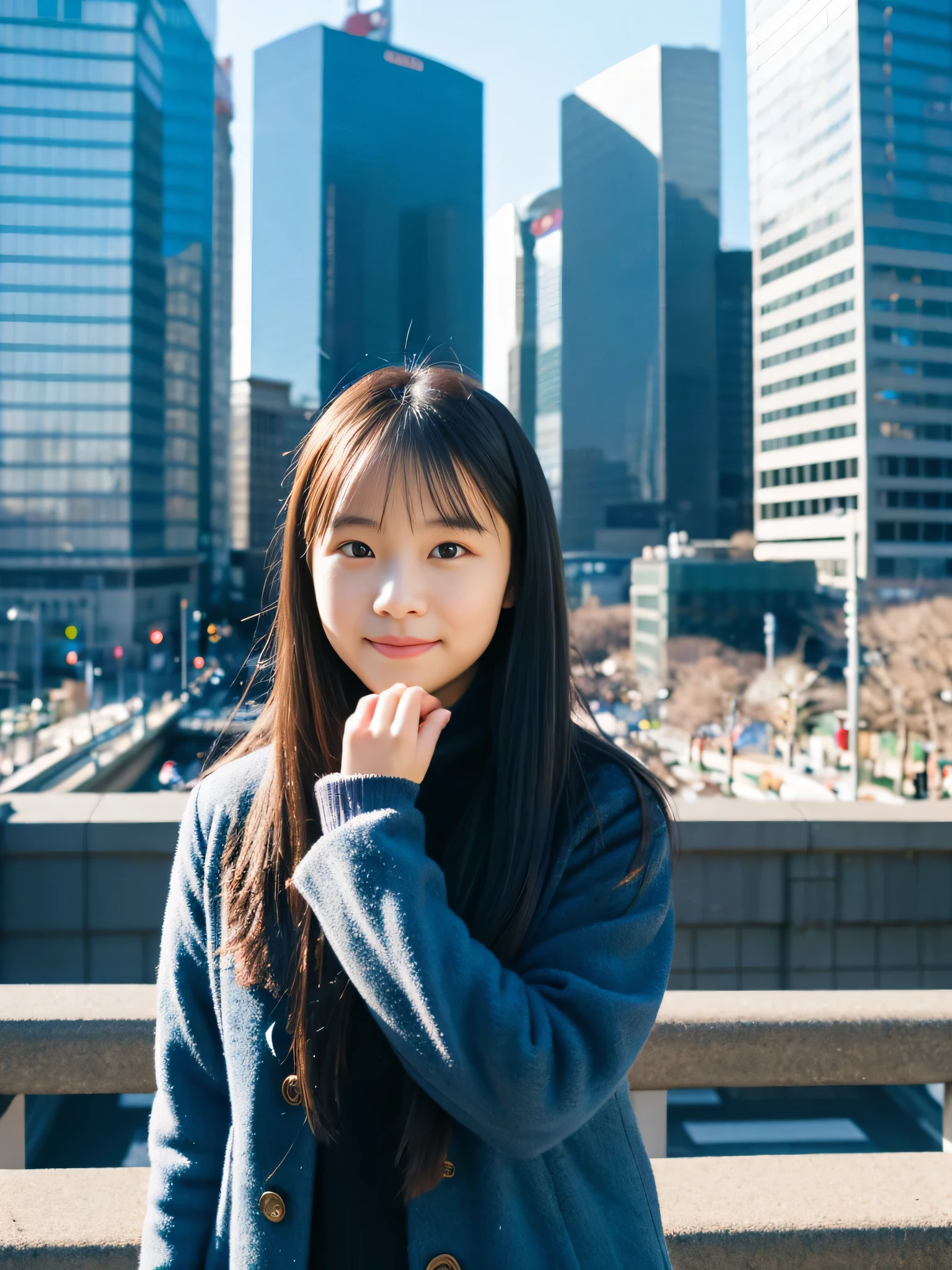 Photoreal, 8K full-length portrait, Beautiful woman, attractive look, Clear system, , Tokyo city, winter, Shibuya in the background