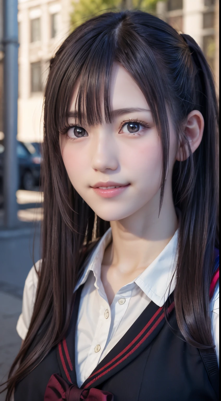 1 girl, Super cute, wonderful face and eyes, (Beautiful lovely smile), (Highly detailed beautiful face), bright and shiny lips,  Keep staring at me, super beautiful, (school uniform:1.3), (highest quality:1.4), (hyper quality), (super detailed), (surreal, Photoreal:1.37), real skin texture, Highly detailed CG integrated 8K wallpaper, RAW photo, professional photos, cinematic lighting,