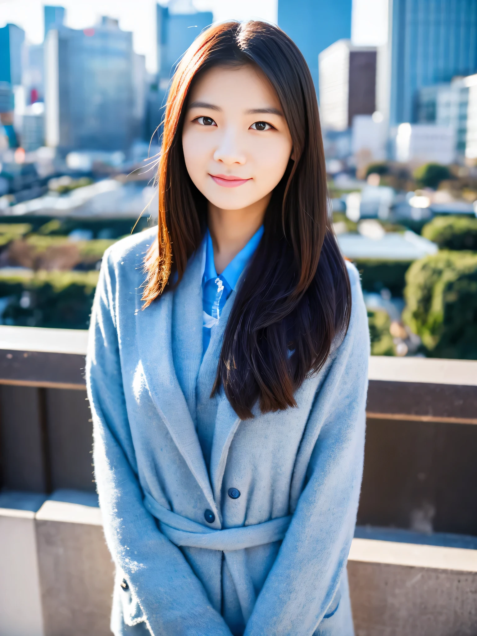 Photoreal, 8K full-length portrait, Beautiful woman, attractive look, Clear system, 16 years old, Tokyo city, winter, Shibuya in the background