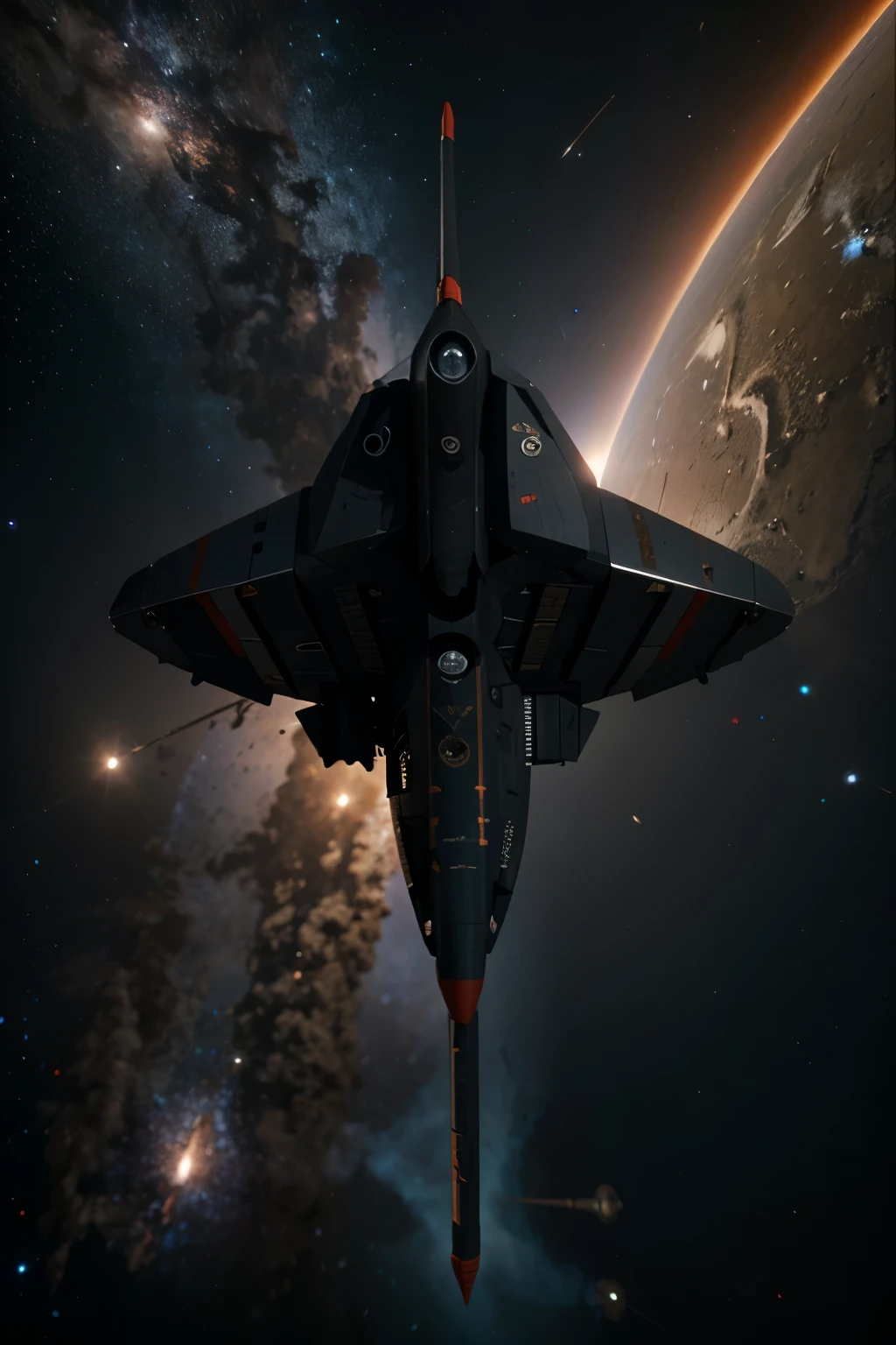 3d image of a small fighter type spaceship, background outerspace