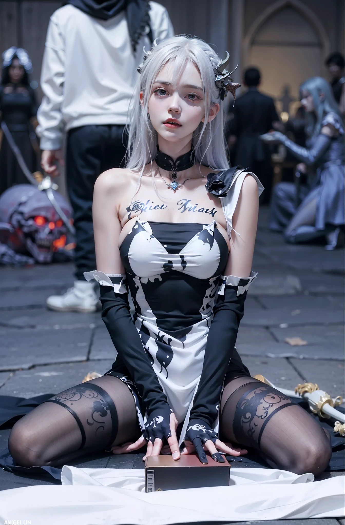 Cold Queen,Picture of box full of swords, wing, succubus theme,the fallen angel,Excellent,scary,secret terror,tentacle,have eyes,The Uncanny Valley effect,little beast blood moon,Skeleton skeleton,vampire,hell fire,White printed over-the-knee socks,sit on the floor