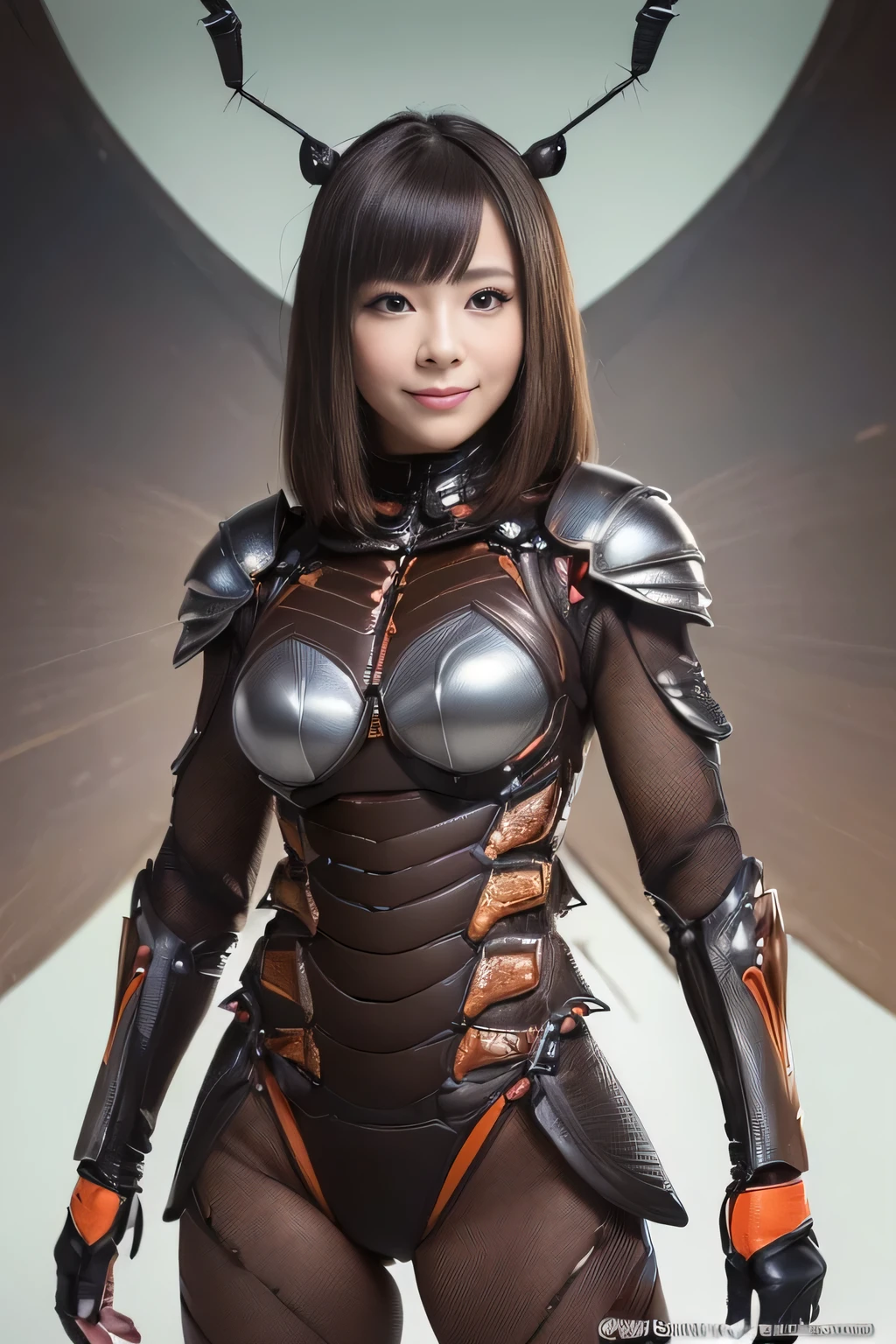 (High resolution,masterpiece,highest quality,Very detailed CG, anime, official art:1.4), realistic, photograph, amazing detail, all complicated, luster and luster,great many layers, 8k wallpaper, 3D, sketch, cute, figure,( alone:1.4), perfect female proportions,villain's daughter, (Fusion of dark brown cockroach and lady:1.4), (brown cockroach form lady:1.2), (brown cockroach woman:1.2), (Fusion:1.2), (alone:1.4), (evil smile:1.2), muscular, abs, (Cockroach brown exoskeleton bio insect suit:1.4), (Cockroach brown exoskeleton bio insect armor:1.2), (brown transparent cockroach feathers:1.4), (brown cockroach antenna:1.3),