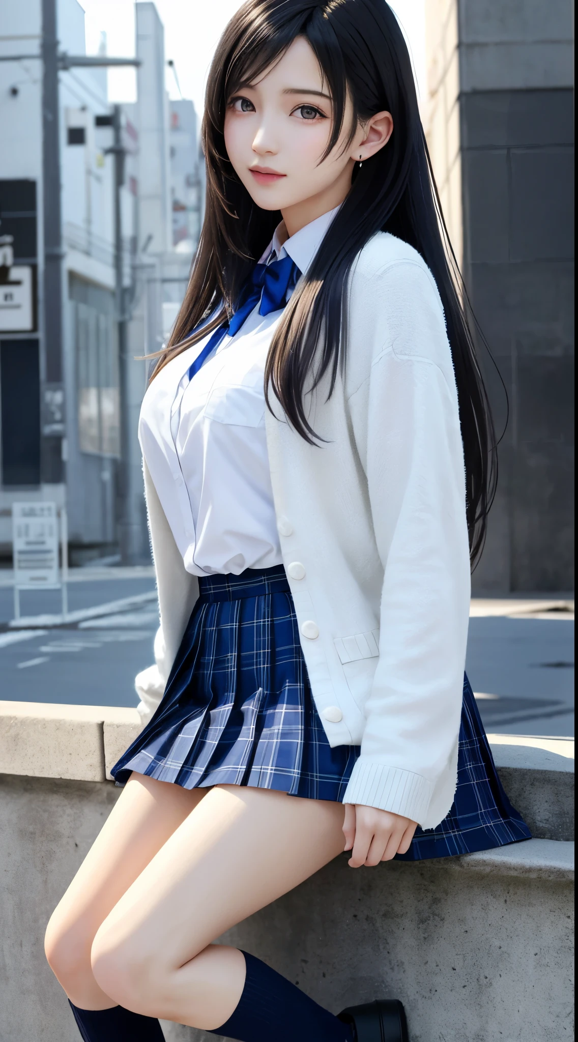(top quality, masutepiece: 1.1), (Realistic: 1.3), (photoRealistic: 1.3),wallpapers, BREAK (((FF7,Tifa_lockhart))),(((knit ,very fluffy, long scarf))),(((Japan jk uniform,Navy Blue blazer,school shirt,long-sleeved,Navy Blue Plaid Pleated mini-Skirt,Dark blue short socks,loafers))),(background big city,shibuya:1.1,hard snow:1.3,neon:1.2),Cinematic lighting,city light at night,(gravure pose:1.3,nogizaka idol),Ultra-detailed face, Detailed eyes,Red eyes, BREAK (((FF7,Tifa_lockhart))),(black brown hair, Large breasts: 1.0), BREAK , About 18 years old,kawaii,sensual,looking at viewer,Beautiful legs,walking,wet body:1.3,Heavy snow , In the snow,Snow falls