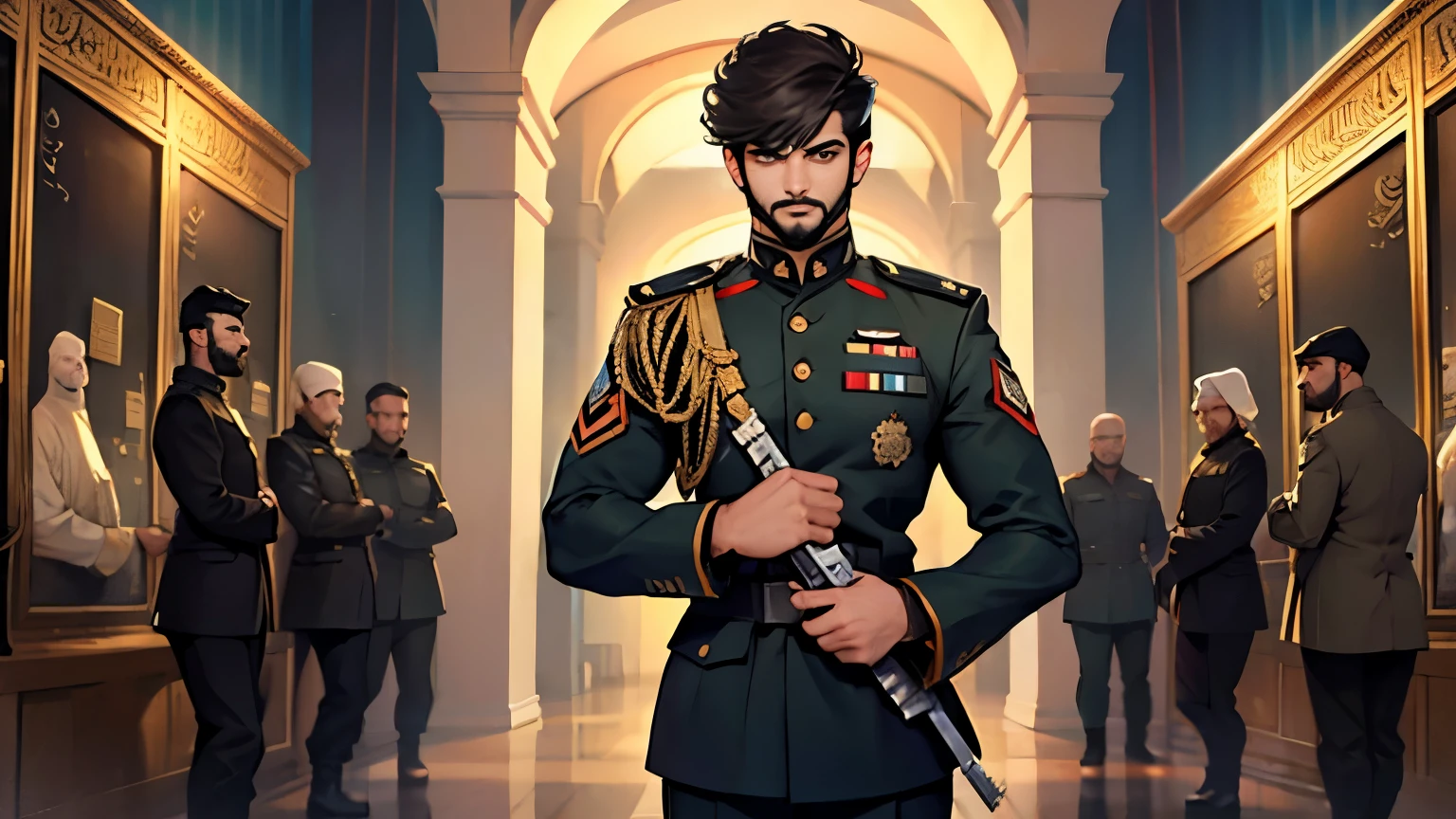 Karan Wahi with beard in army uniform in islamic museum