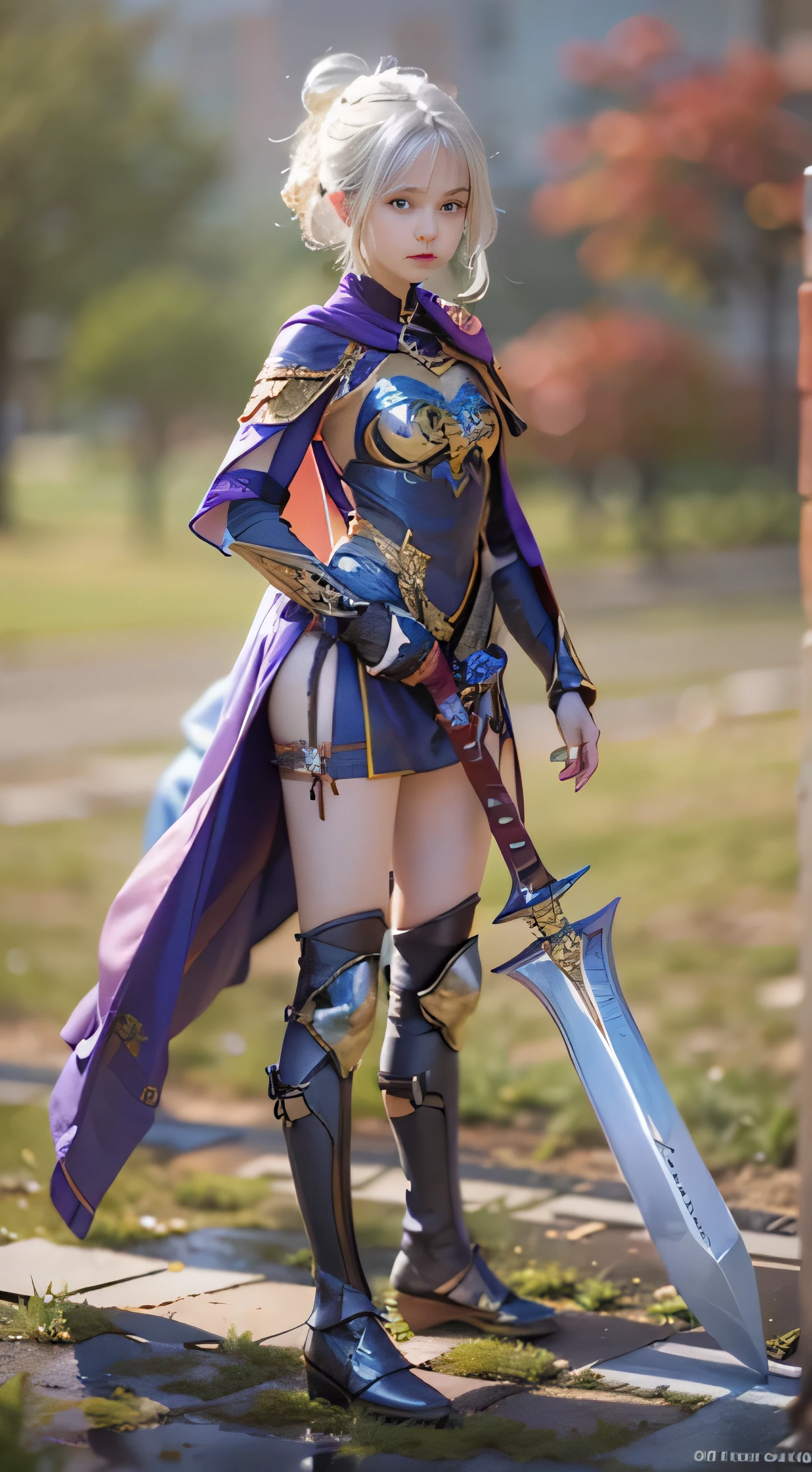 (NSFW), 1 female, one personで, 16 years old, 7 Head and body, (cute face), (ideal body proportions), length , fantasy, magic effect, ((West Cape Armor)), holding a greatsword, sexy body, strong wind, The costume is sheer, Wet, short hair, bright silver hair, , thin, small ass, beautiful feet, thin脚, surrealism, cinematic lighting, written boundary depth, one person&#39;point of view, f/1.8, 135mm, nffsw, table top, Accurate, ((anatomically correct)), rough skin, Super detailed, advanced details, high quality, award-winning, 最high quality, High resolution, 8K