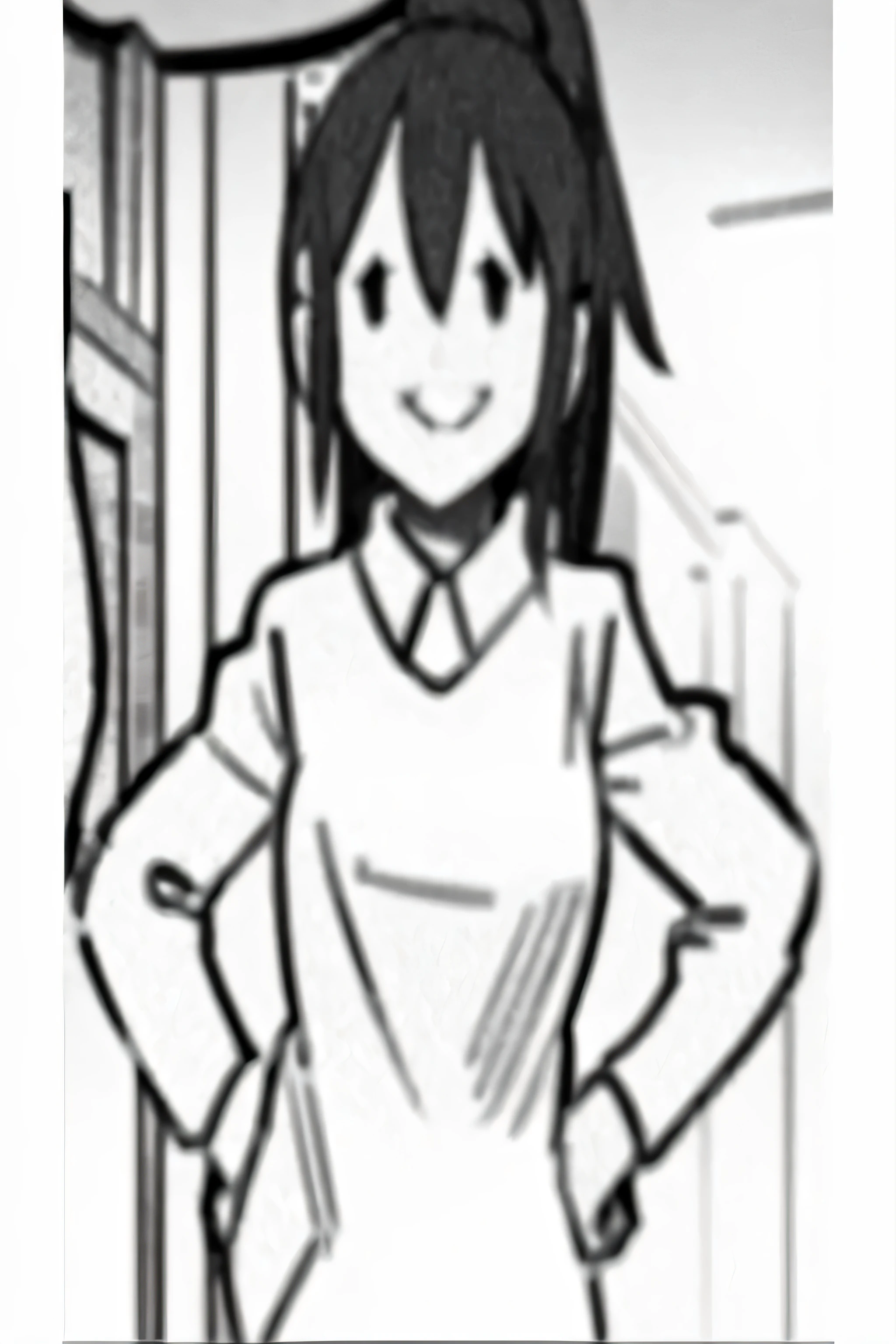 um desenho de uma mulher com um vestido branco e um fundo preto e branco, black and white manga panel, in manga style, in manga style, black and white manga style, como um painel de manga, como personagem de anime, em estilo anime, [[[[sorrindo maldosamente]]]], protagonista feminina 👀 :8