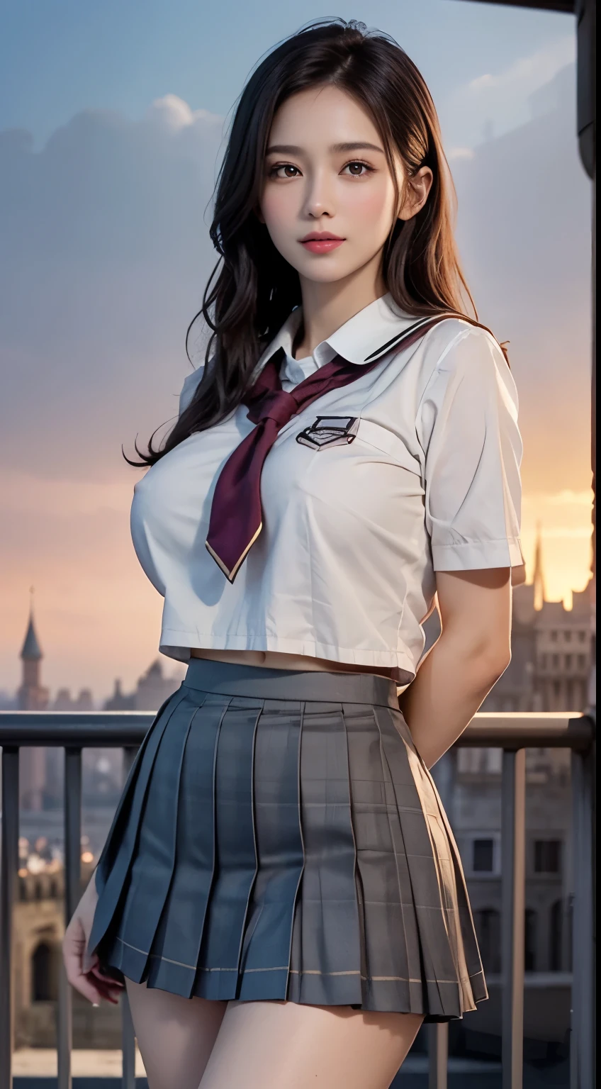 (2girls:1.5), Extremely cute, Amazing face and eyes, (Best Quality:1.4), (hyper quality), (Ultra-detailed), (school uniform, pleated mini skirt:1.5), (beautiful breasts:1.1), (slender body:1.1), Authentic skin texture, bright and shiny lips, Beautiful Goddess Advent, (sitting, spread legs open), (pubick hair, cameltoe), Beautiful background, Golden ratio, conceptual art, Super Detail, ccurate, high details, Outdoors, (Beautiful Giant Castle:1.5), Sexy Art, Surrounded by beautiful sunsets, dazzling lights, Super delicate illustration details, Highly detailed CG integrated 8k wallpapers, RAW Photos, professional photograpy, Cinematic lighting, Super gorgeous illustrations, depth of field,