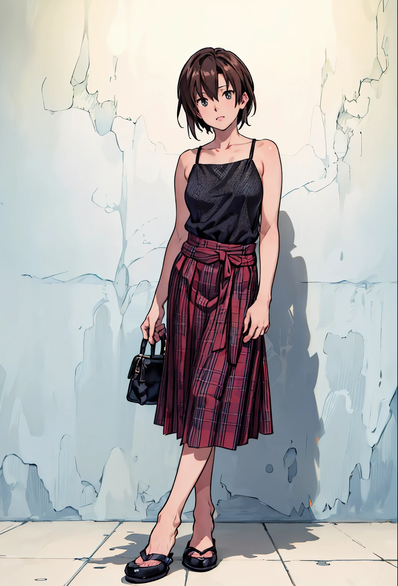 (best quality,4k,8k,highres,masterpiece:1.2),ultra-detailed,(realistic,photorealistic,photo-realistic:1.37),anime,portraits,checkered-shirt,skirt,flowing-clothes,short-hair,full-body-illustration,fluent-style,studio-lighting,fubuki,makoto-shinkai-style,digital-rendering,created-in-anime-art-studio