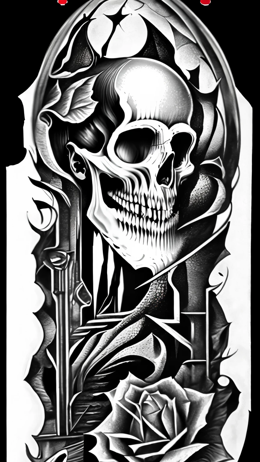 (Skull on bloody roses), vampire fangs, tattoo concept art, Alphonse mucha, undead poet society, vampire motive