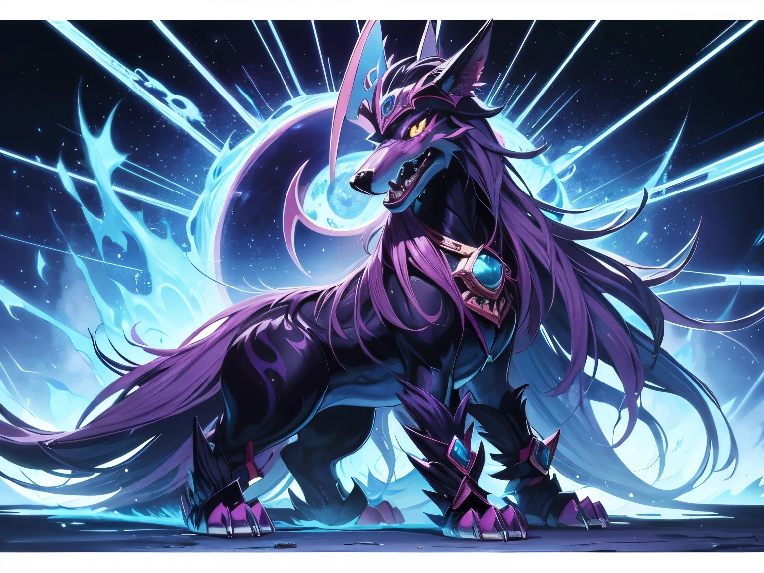 solo, 1boy, best quality, full body, <lora:GI_Andrius_a1:1> andrius, blue eyes, glowing antennae, tail, glowing eyes, blue sclera, feral, canine penis, (glowing precum:1.2), large penis, (blue penis:1.5), sheath, knot, large balls, detailed background, forest, ruins, night, <lora:andavaL2:0.8>
