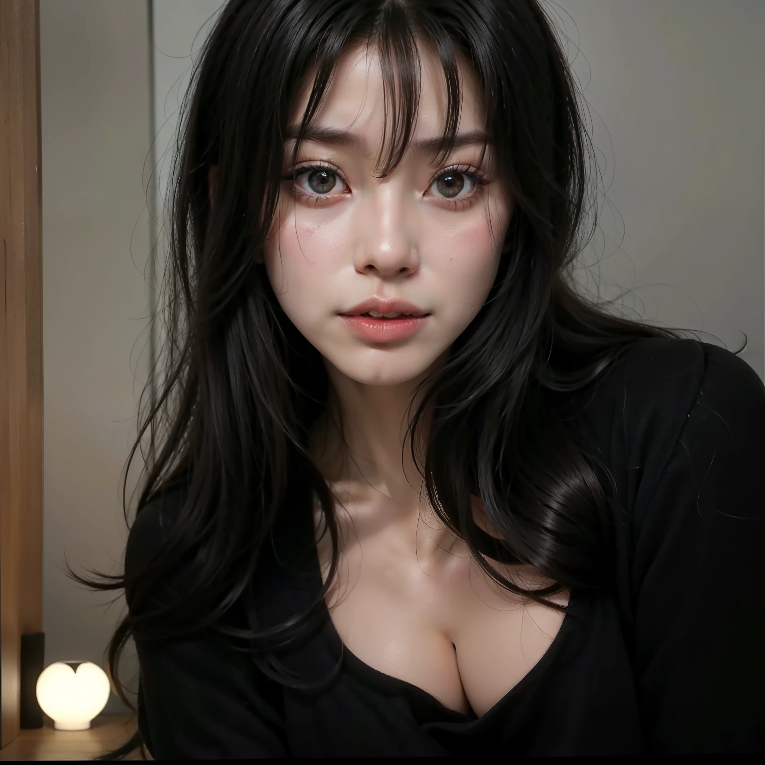 um close up de uma mulher com orelhas de gato e top preto, ela tem cabelo preto com franja, Ningning do aespa ,  coreana, 🤤 retrato de , linda mulher sul-coreana, beautiful  Asian, young pale and beautiful asian face, linda jovem coreana,  Asian, corte de cabelo preto hime, garota cara fofa, linda jovem coreana, idol Shining, Ningning 