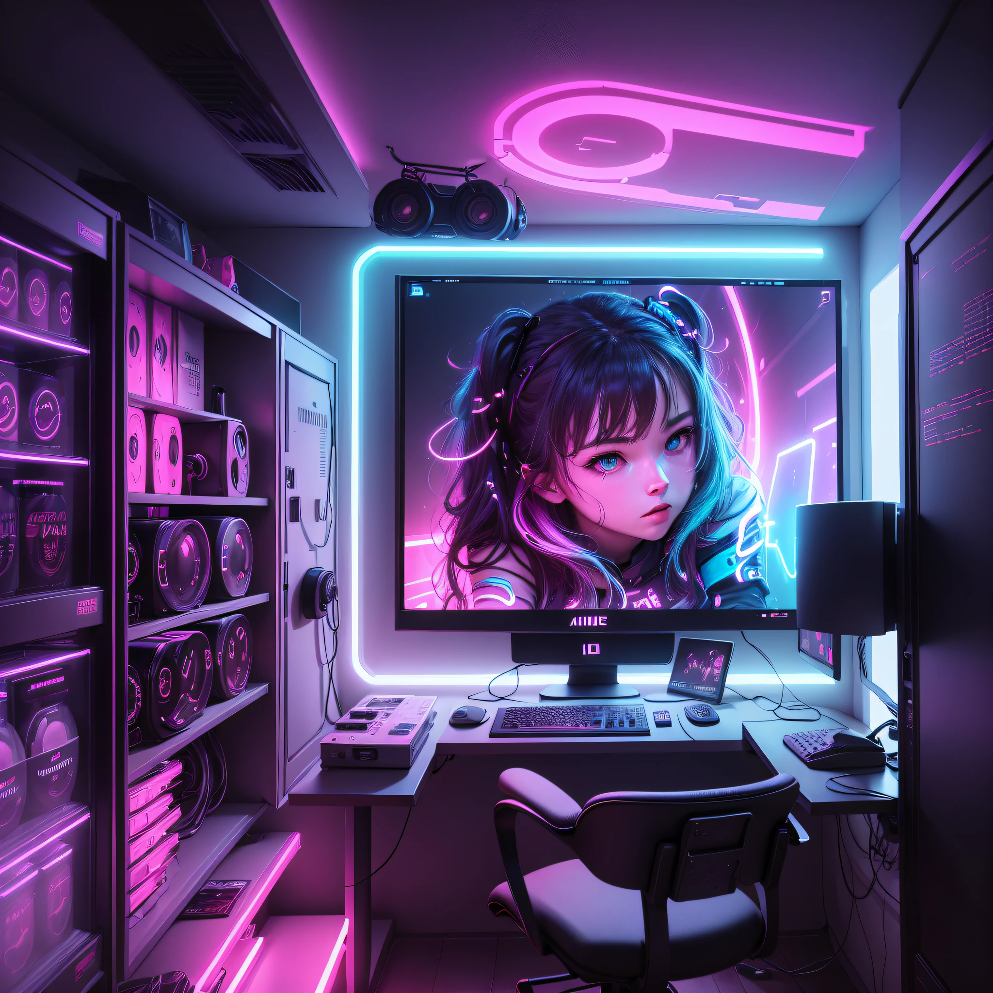 ((best quality)), ((masterpiece)), 1girl, gaming room, neon lights, led lighting, hacker, red room --auto --s2