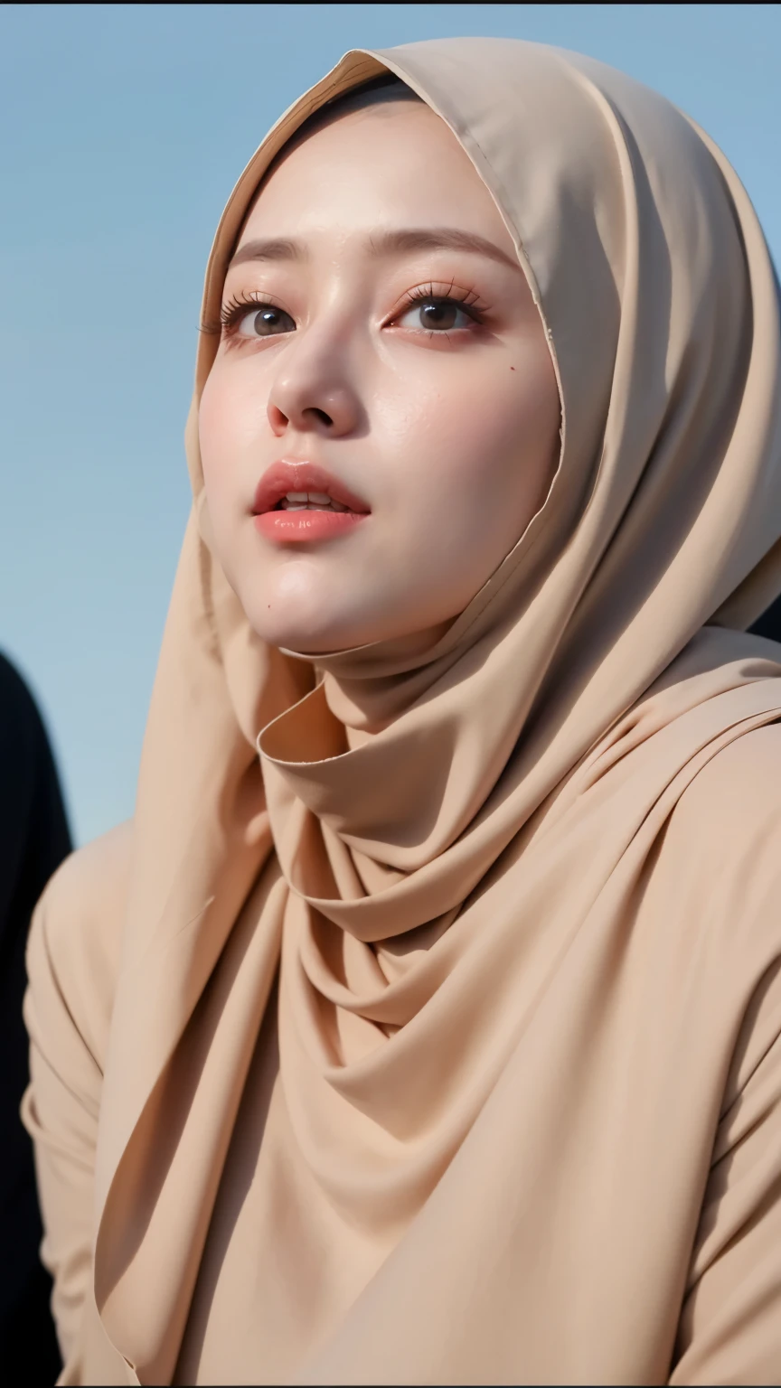 ((Best quality, 8k, Masterpiece :1.37)), (wear hijab girls), girls wear hijab, (girls wearing hijab moslem), beautiful face, face bukkake, 18 years old girls, hair black, ultra detailed face, ultra detailed body, slim body, lips smile, Beautiful detailed eyes, eyes korean, detailed nose, Natural Lip, ((Lips Smile)), face smile, Wear hijab moslem, fancy jubba thobbe, (photo full body), photo taken from below, view of the blue sky, Slim Body, realistic face, backround people hijab , (full body photo)