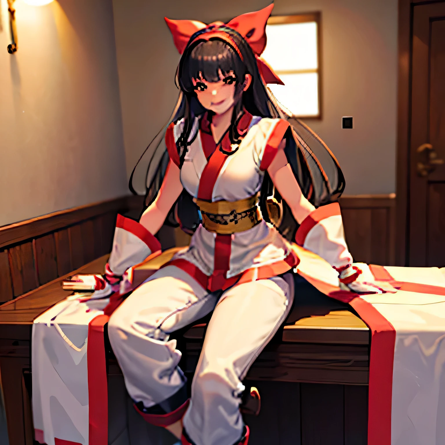 (table top, highest quality, High resolution, Detailed CG:1),1 girl, nakorurums , hair band, red ribbon,fingerless gloves,boudoir,whole body,sexy pose,smile