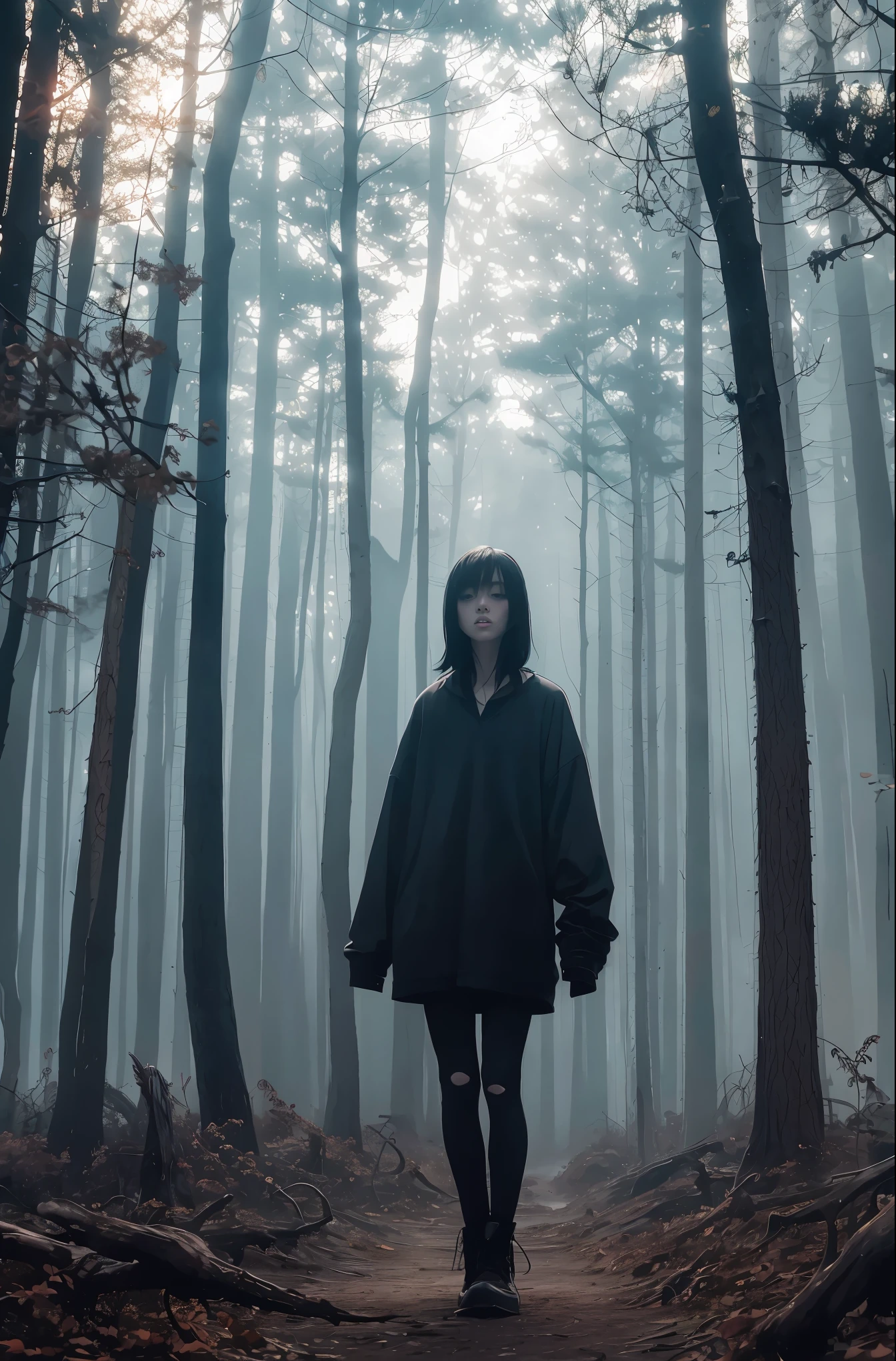 a beautiful girl, full body,
horror, broken, distorted, sky, fog, smoke, dark forest, shadow creatures,
Junji Ito,
masterpiece, ultra high res, high quality, cinematic lighting,