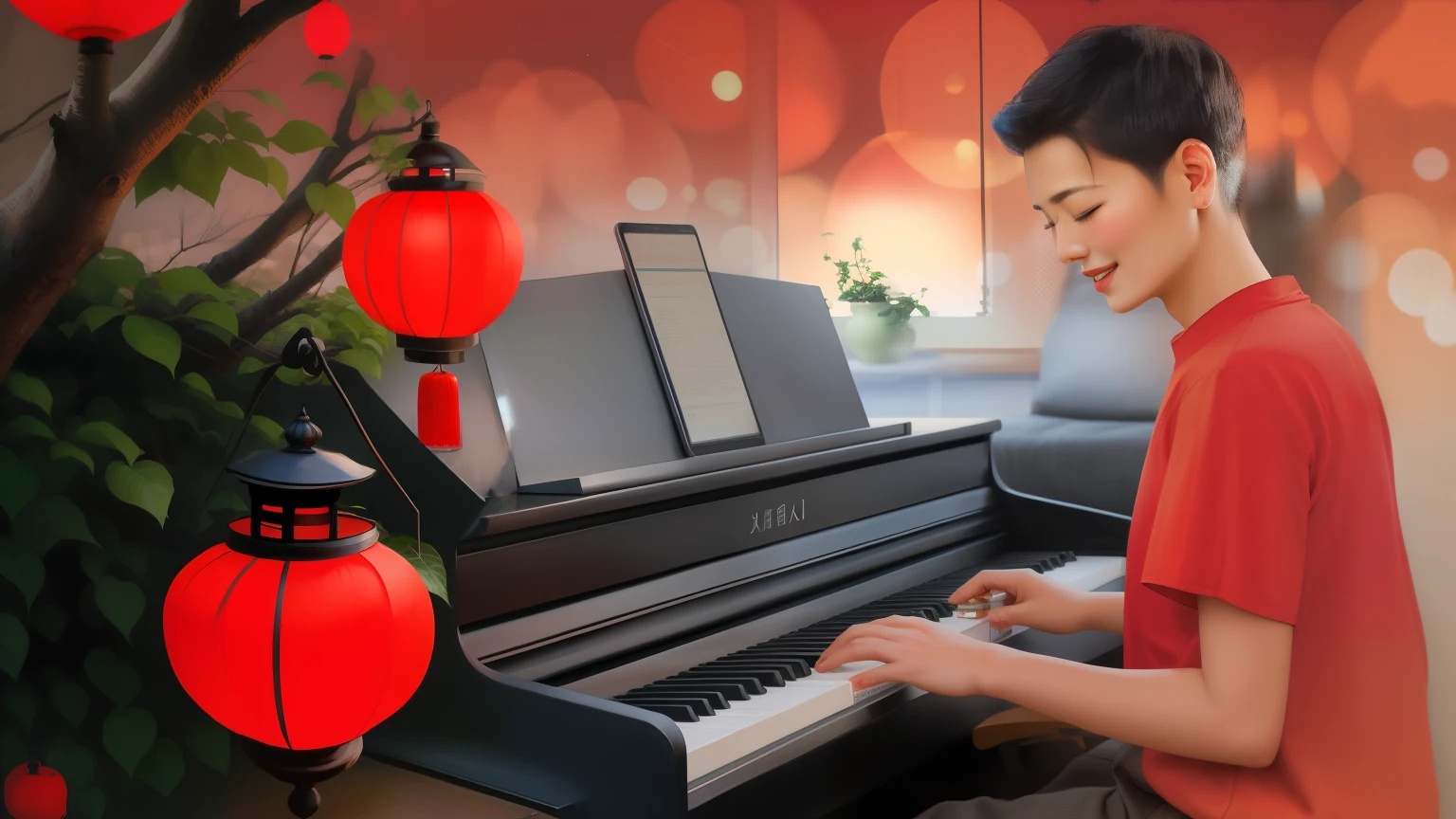 no green trees,Chinese lantern,Xiangyun,Red,