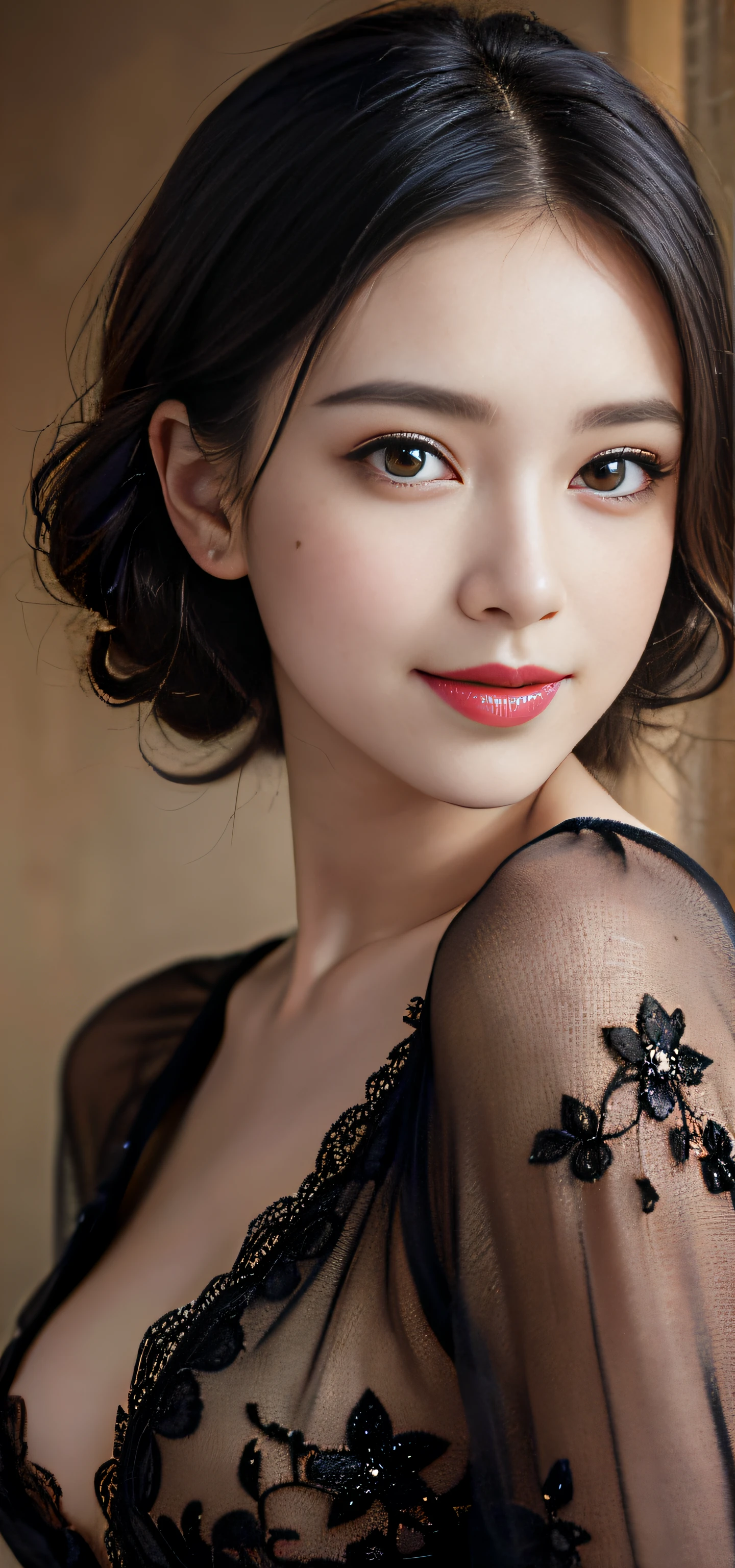 Look here and smile、(surreal), (figure), (High resolution), (8K), (very detailed), (Best figure), (beautiful and fine eyes), (highest quality), (super detailed), (table top), (wallpaper), (realistic), (Natural light), (rim lighting), (detailed face), (very detailedリアルな肌の質感), (anatomically correct), (alone), (one young woman), (very detailedリアルな髪), (black hair:1.2), (detailed chestnut eyes), (small mole under the eye), (smaller breasts:1.5)、(long legs), (), (dynamic pose), (closed mouth:1.3), (Colorful summer clothes),