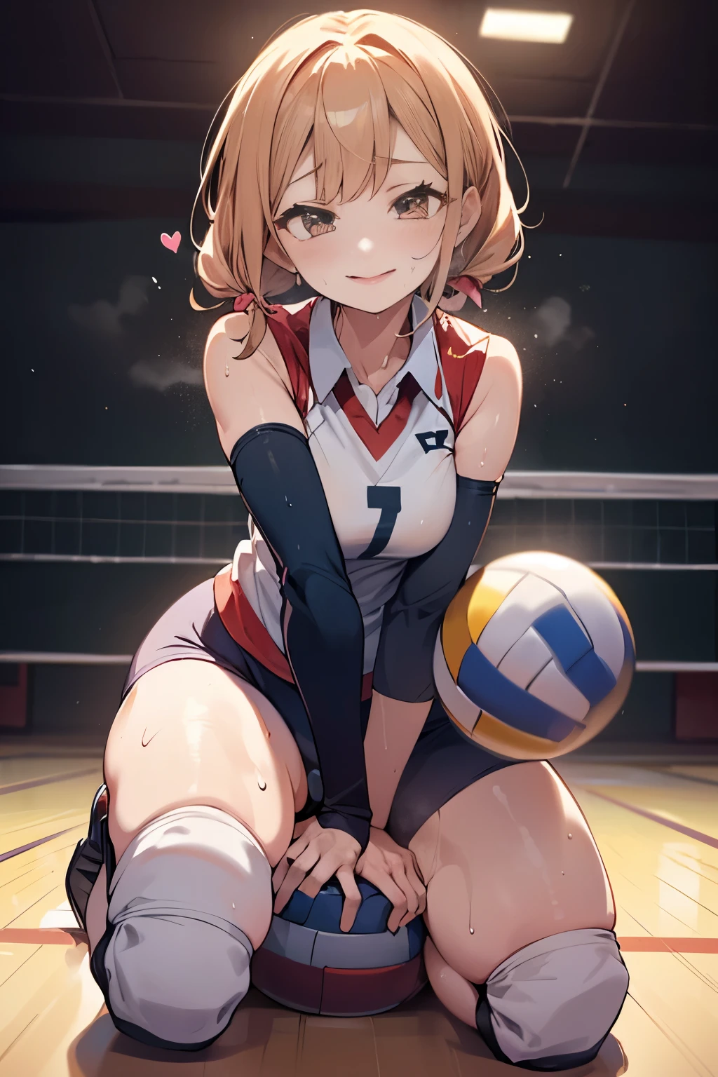 unity 8k wallpaper, anatomically correct, (((masterpiece))), (((best quality))), (((ultra detailed))), (((high-resolution))), ((Ultimate cutie)), perfect hands, perfect finger, (((good anatomy))), detailed beautiful face, shiny hair, (((gyaru))), (potbelly), (curvy), medium breasts, ((Thick thighs)), (((solo))), ((seductive smile)), (((blush))),
BREAK, (((sit astride the perfectly spherical shape 6-inch volleyball))), (((Straddling a perfectly spherical 6" volleyball))), (((Perfectly spherical 6" volleyball fits perfectly ??????))), BREAK, (((Rub the Perfectly spherical 6" volleyball against ??????))),
BREAK, (Collared volleyball uniforms), sleeveless, ((buruma)), ((kneepad)), pussy juice stained, (elbow pad), (((sweat))), (((covered in sweat))), ((deep breathing)), in Volleyball Court, indoor, lighting, looking at viewer, full body, (spoken heart)