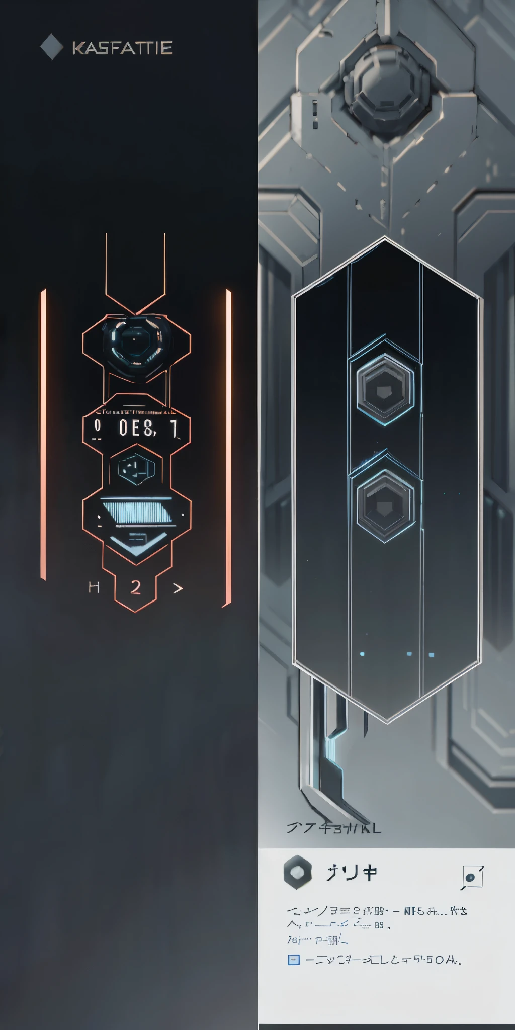 SCI-FI PAGE DESIGN, GREY TONES, SQUARED PATTERNS, CHARACTER STATS SCREEN, UI DESIGN