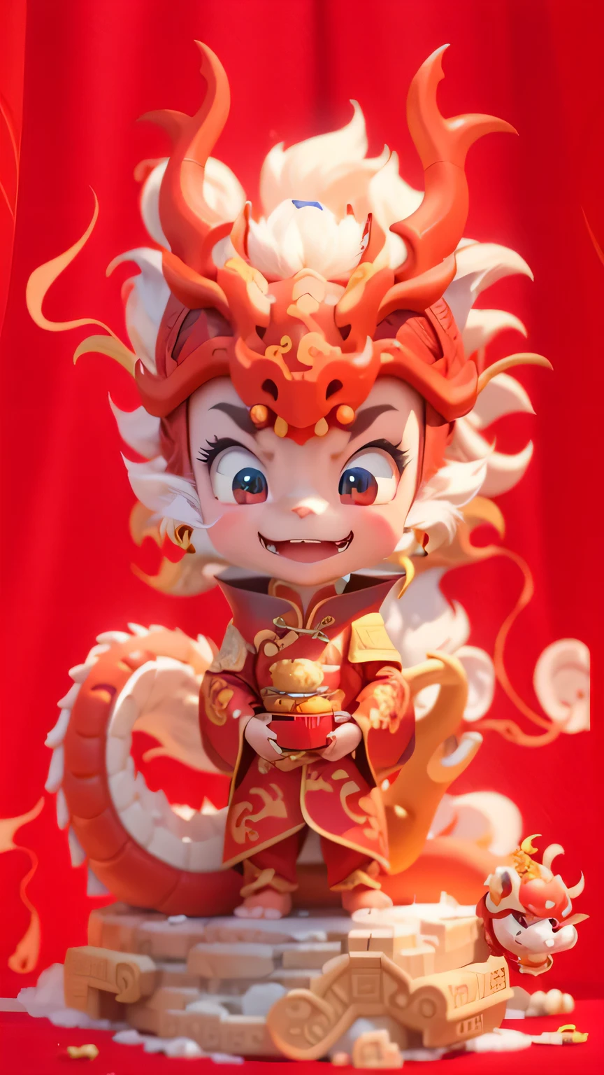 a close up of a red shirt with a cartoon character on it, inspired by Pu Hua, inspired by Li Kan, china silk 3d dragon, loong, dragon-inspired cloth robes, trending on cgstation, inspired by Wu Bin, smooth chinese dragon, chinese dragon, inspired by Hu Zaobin, inspired by Lu Guang, chinese costume