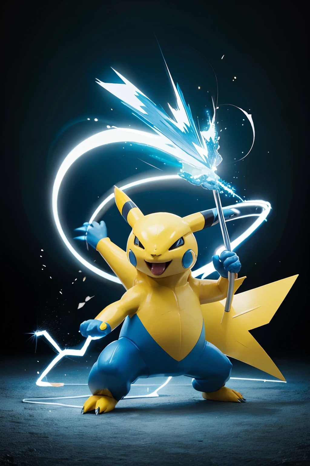 create a pokemon with color blue white and yellow with electric attack, high definition realistic