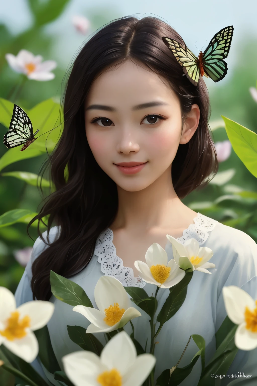 ((best quality)), ((masterpiece)), (detailed), perfect face,seeing the world and butterflys are blooming
