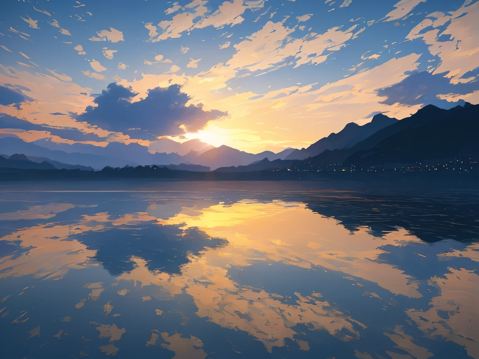 A work of art depicting the sunset sky, without any influence from clouds or other elements, only a calm azure sky, Through the changes in light and shadow and delicate brushstrokes, the changes and beauty of the sky at different time periods are expressed, The entire picture is concise and fresh, leaving a deep and peaceful impression on people, monochromatic, masterpiece, best quality, high quality, extremely detailed CG unity 8k wallpaper, oil paiting, award winning photography, Bokeh, Depth of Field, HDR, Chromatic Aberration ,Photorealistic,extremely detailed, trending on artstation, trending on CGsociety, Intricate, High Detail, dramatic, art by midjourney, volumetric lighting