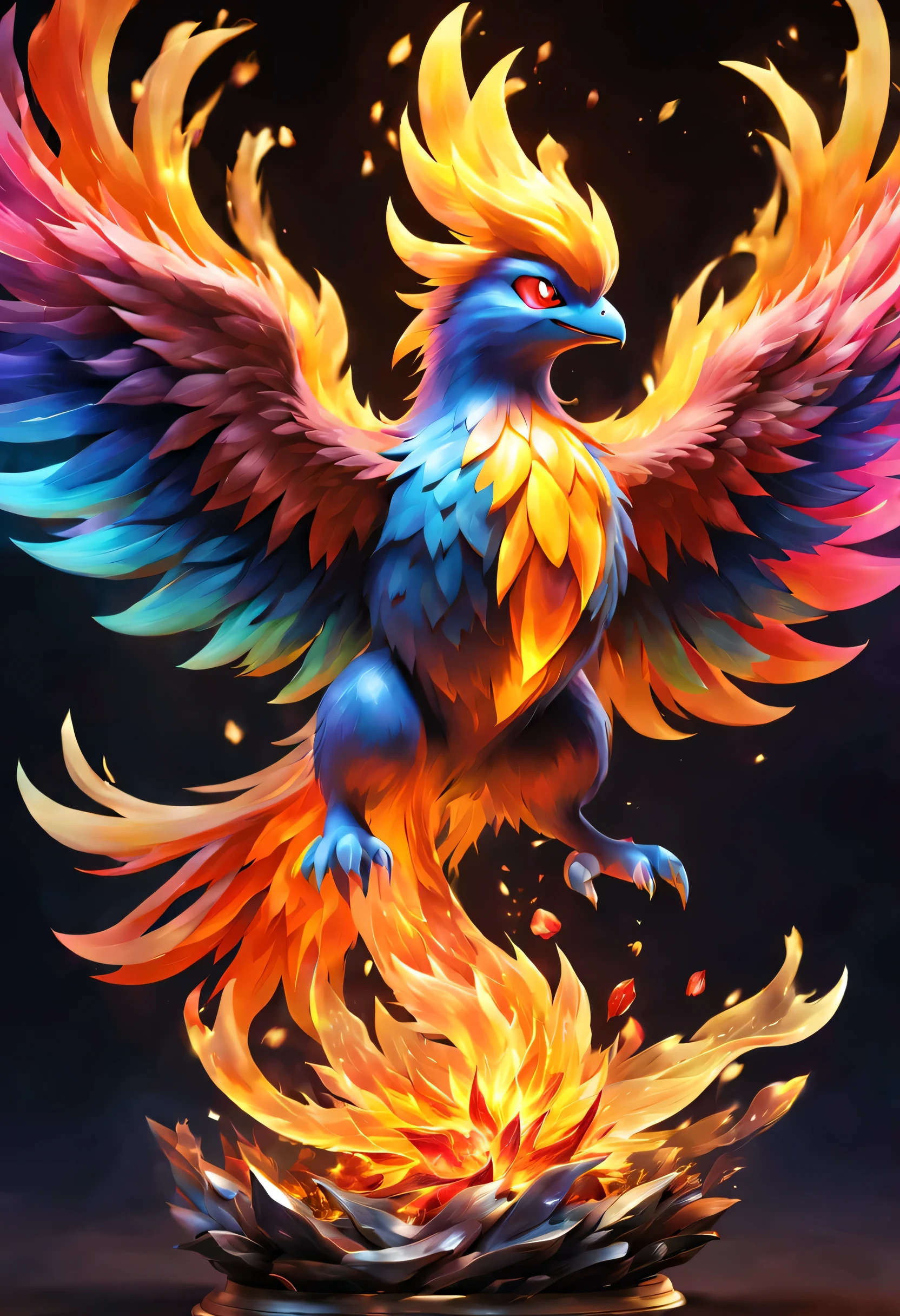 (masterpiece, highest quality:1.2),,fire,fire災の影響,fire pokemon,fireの鳥,jewelry,fantasy,nice,dynamic composition,be familiar with,Cast colorful spells,rich colors,