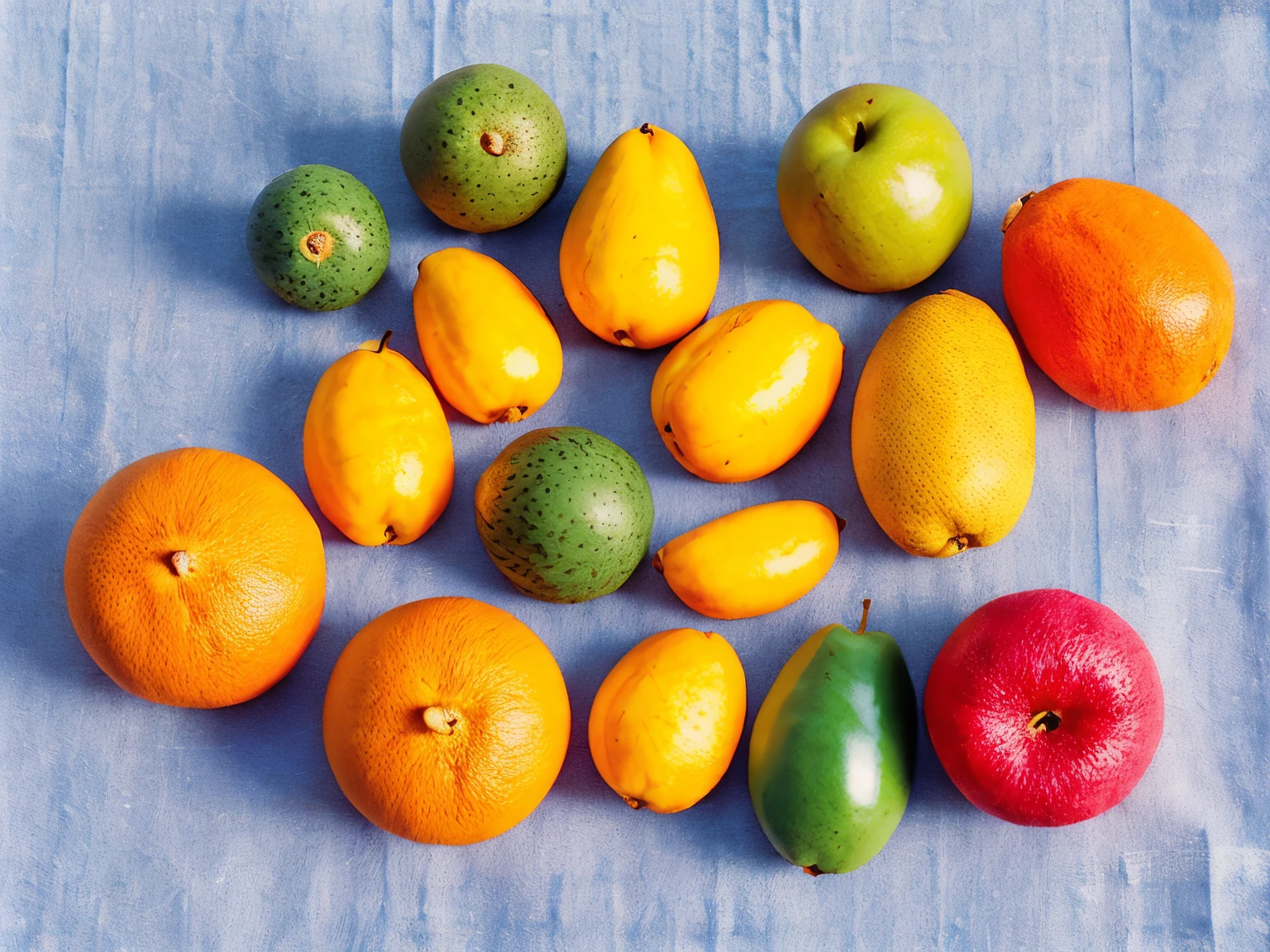 analog style ((artistic)) professional ((still life)) photo of various fruits, linen cloth, rough wood, paint, ceramic, plants, blue, harmonic colors, sharp focus, long shadows, small details, 500px,