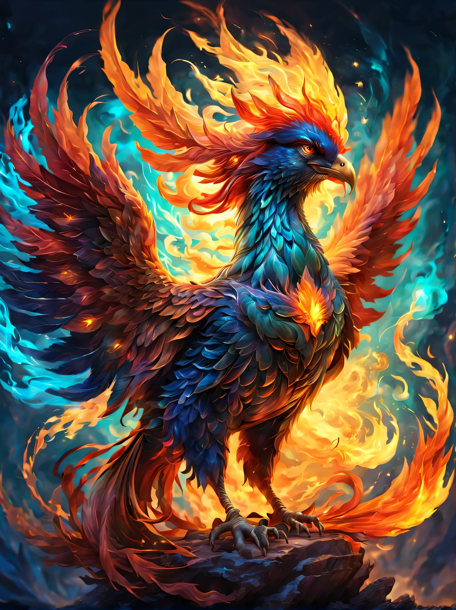 (masterpiece, highest quality:1.2), fire,fire災の影響,,fireの鳥,jewelry,fantasy,nice,dynamic composition,be familiar with,Cast colorful spells,rich colors,