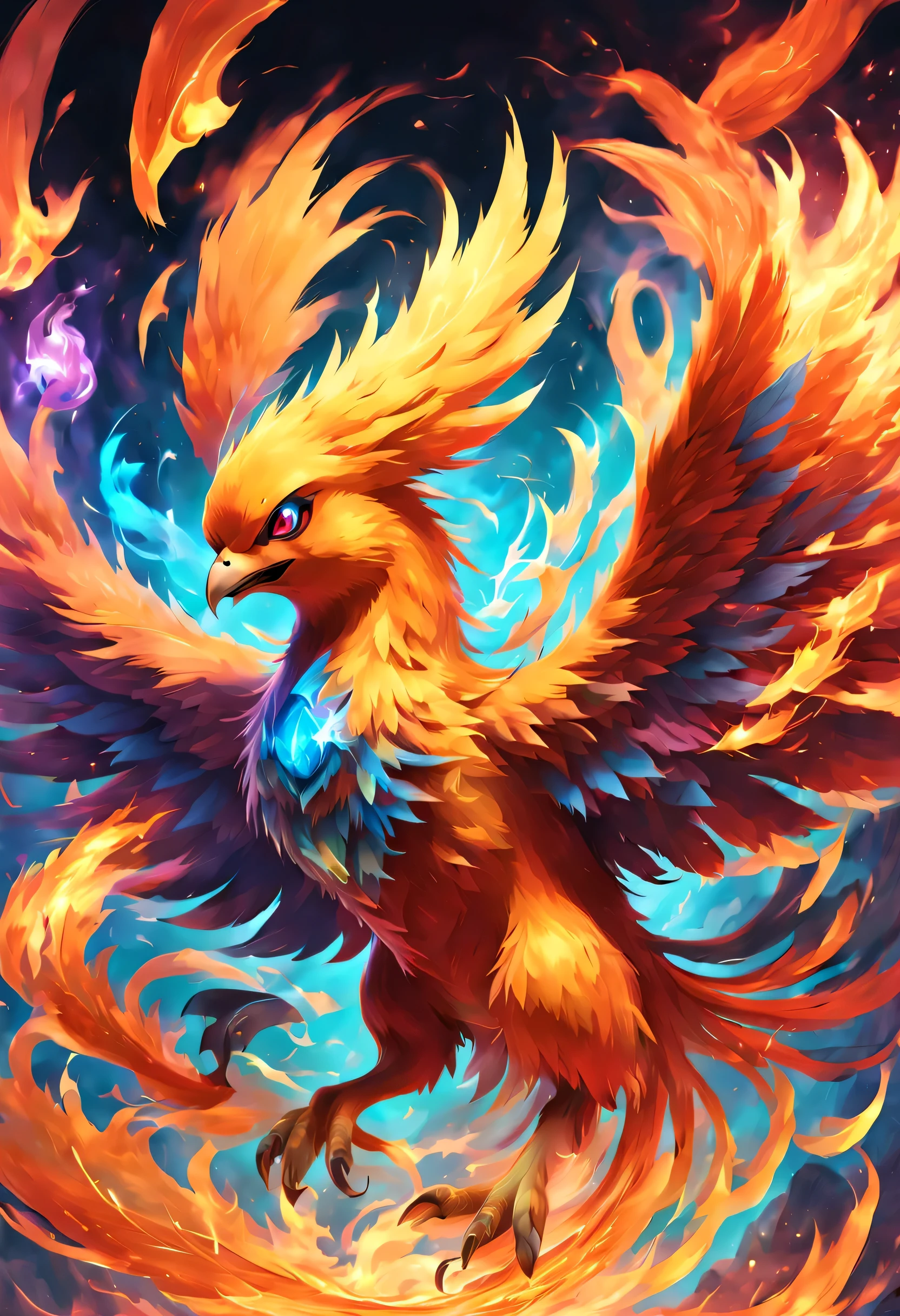 (masterpiece, highest quality:1.2),,fire,fire災の影響,fire pokemon,fireの鳥,jewelry,fantasy,nice,dynamic composition,be familiar with,Cast colorful spells,rich colors,