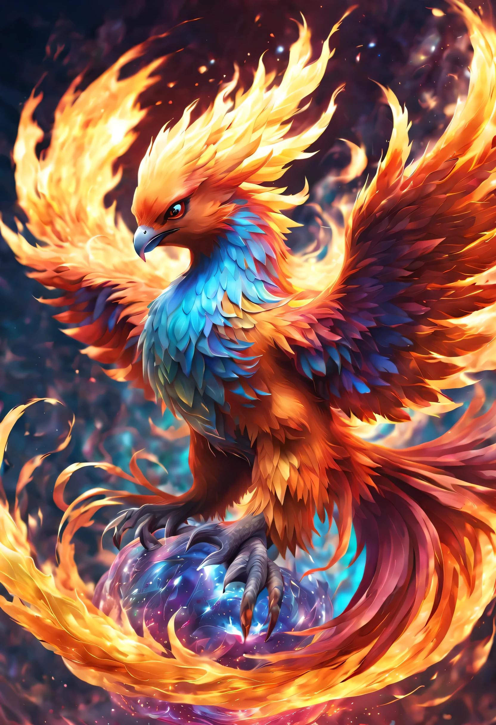 (masterpiece, highest quality:1.2),,fire,fire災の影響,fire pokemon,fireの鳥,jewelry,fantasy,nice,dynamic composition,be familiar with,Cast colorful spells,rich colors,