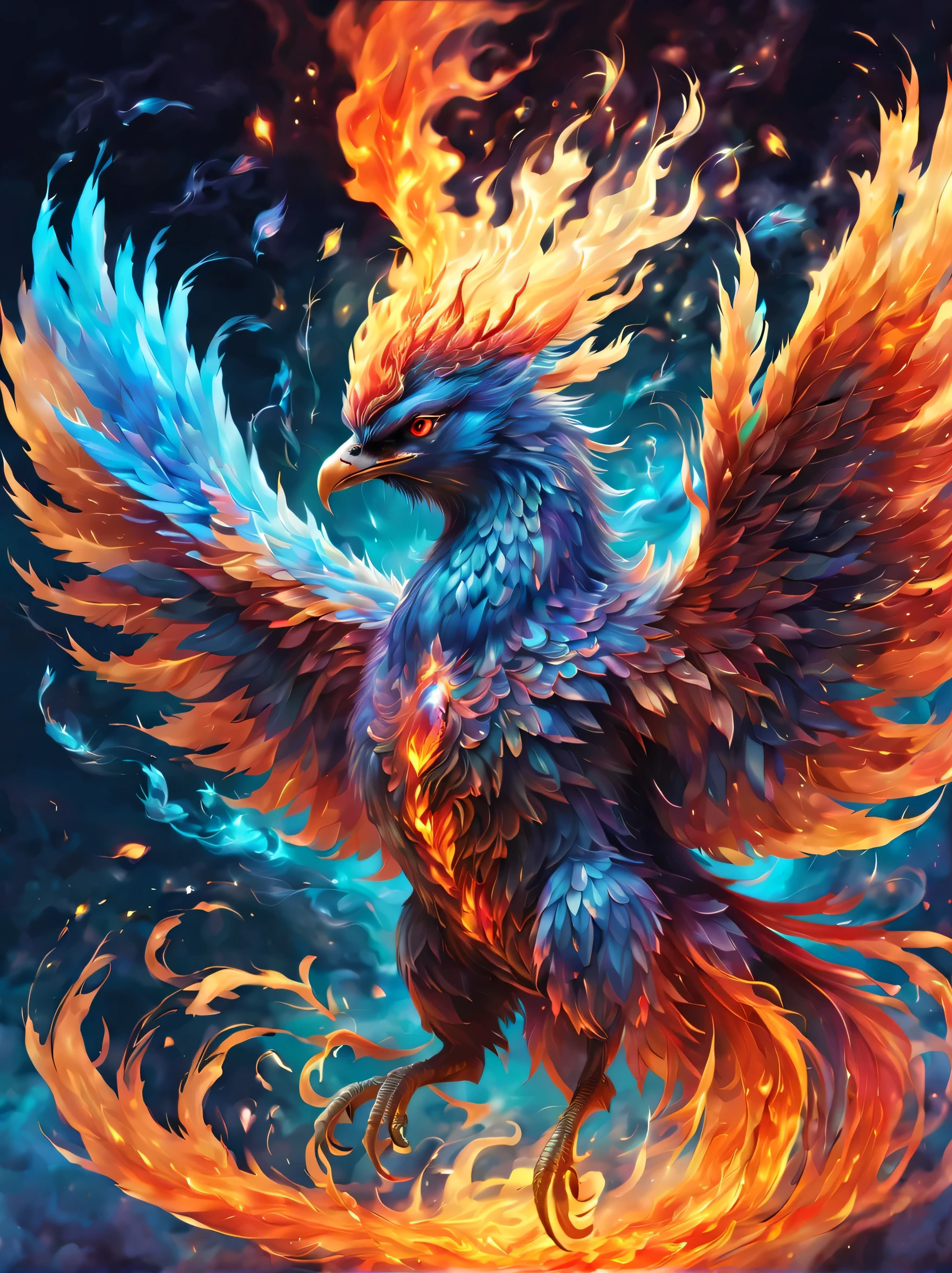 (masterpiece, highest quality:1.2), pal world nox, alone,fire,fire災の影響,,fireの鳥,jewelry,fantasy,nice,dynamic composition,be familiar with,Cast colorful spells,rich colors,