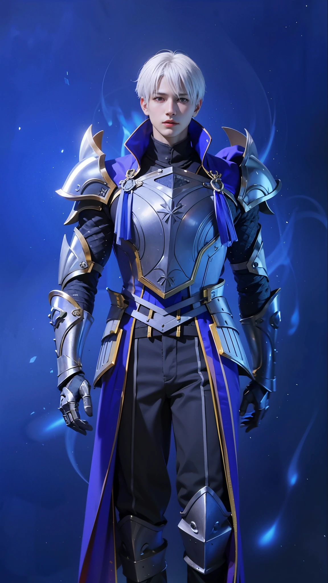 1boy,white hair, best quality, photo, 4k,looking at viewer,full body,wear red armor,
