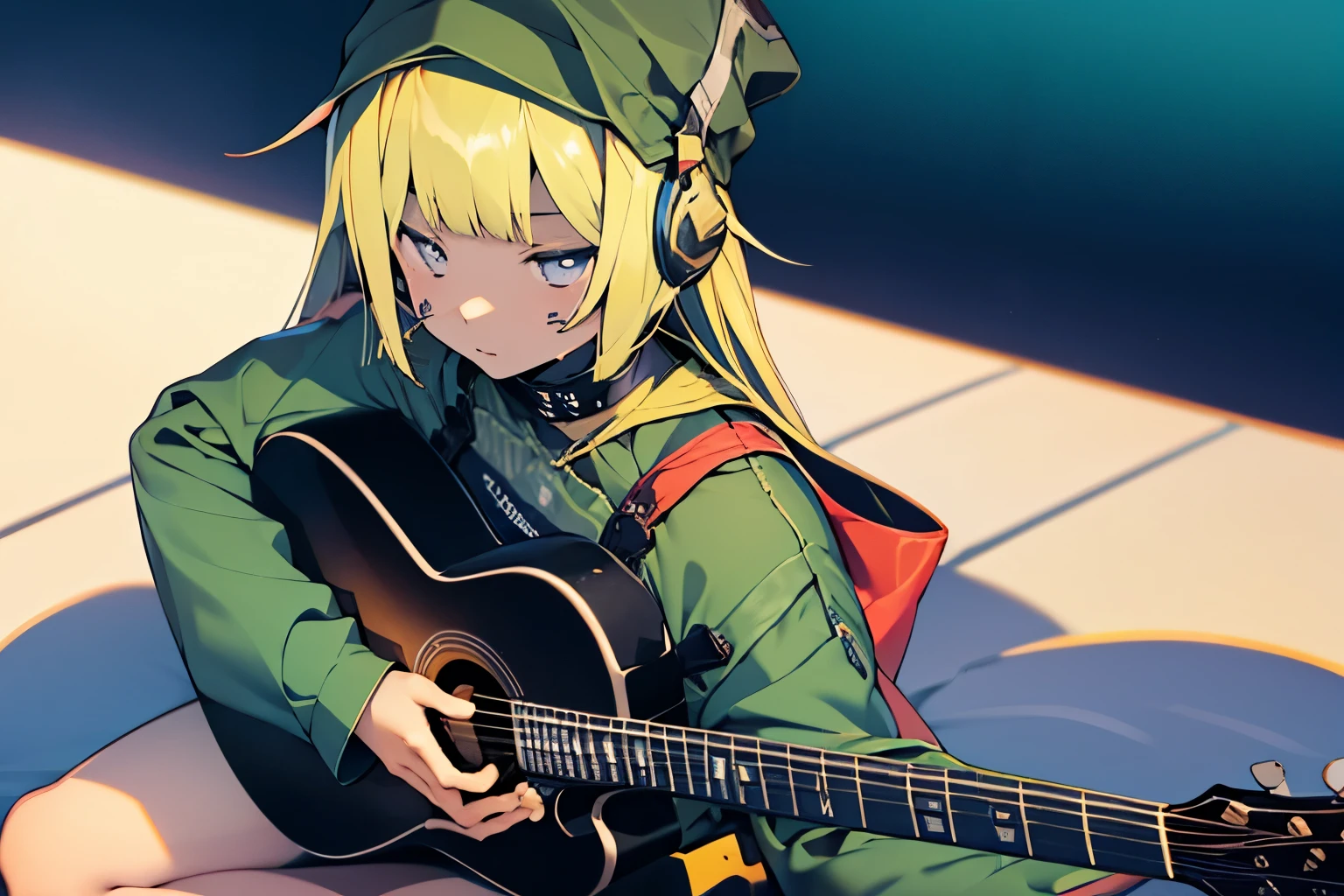 吉他girl,Play the guitar,girl,cute,high school student,Rock