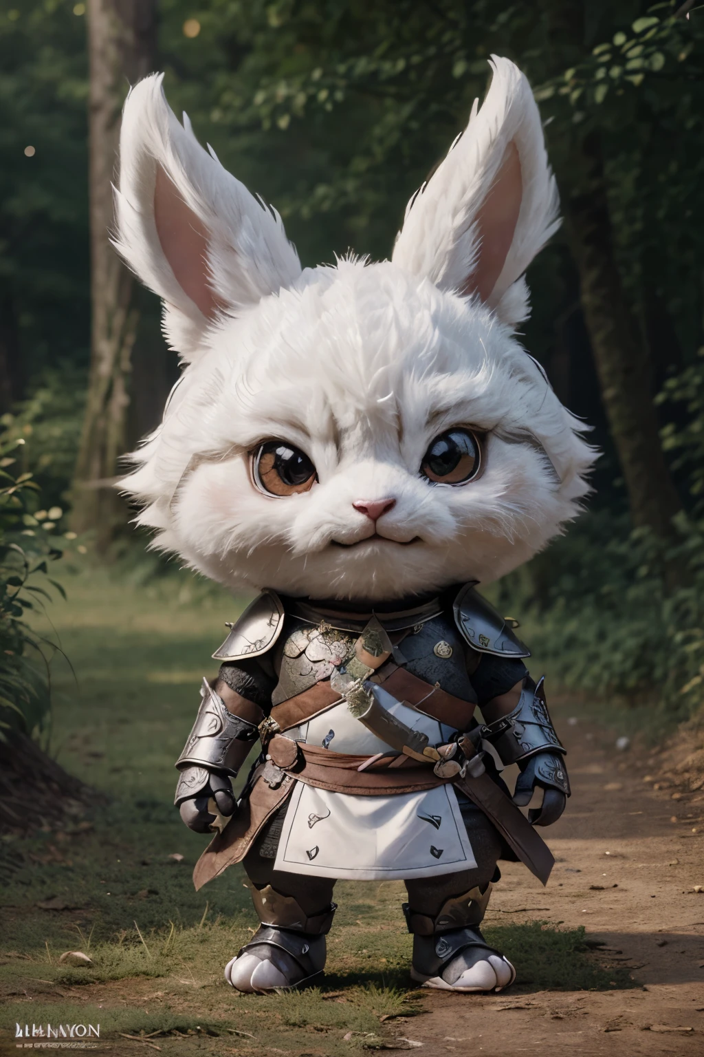 There is a dragon, wearing armor, a katana in hand, Cut forward, Cute and detailed digital art,lovely digital painting,adorable digital art, cute anthropomorphic bunny, Cute 3d rendering, Dream animal cute eyes,cute forest creature,cute animal,Full body like,There are hands and feet.