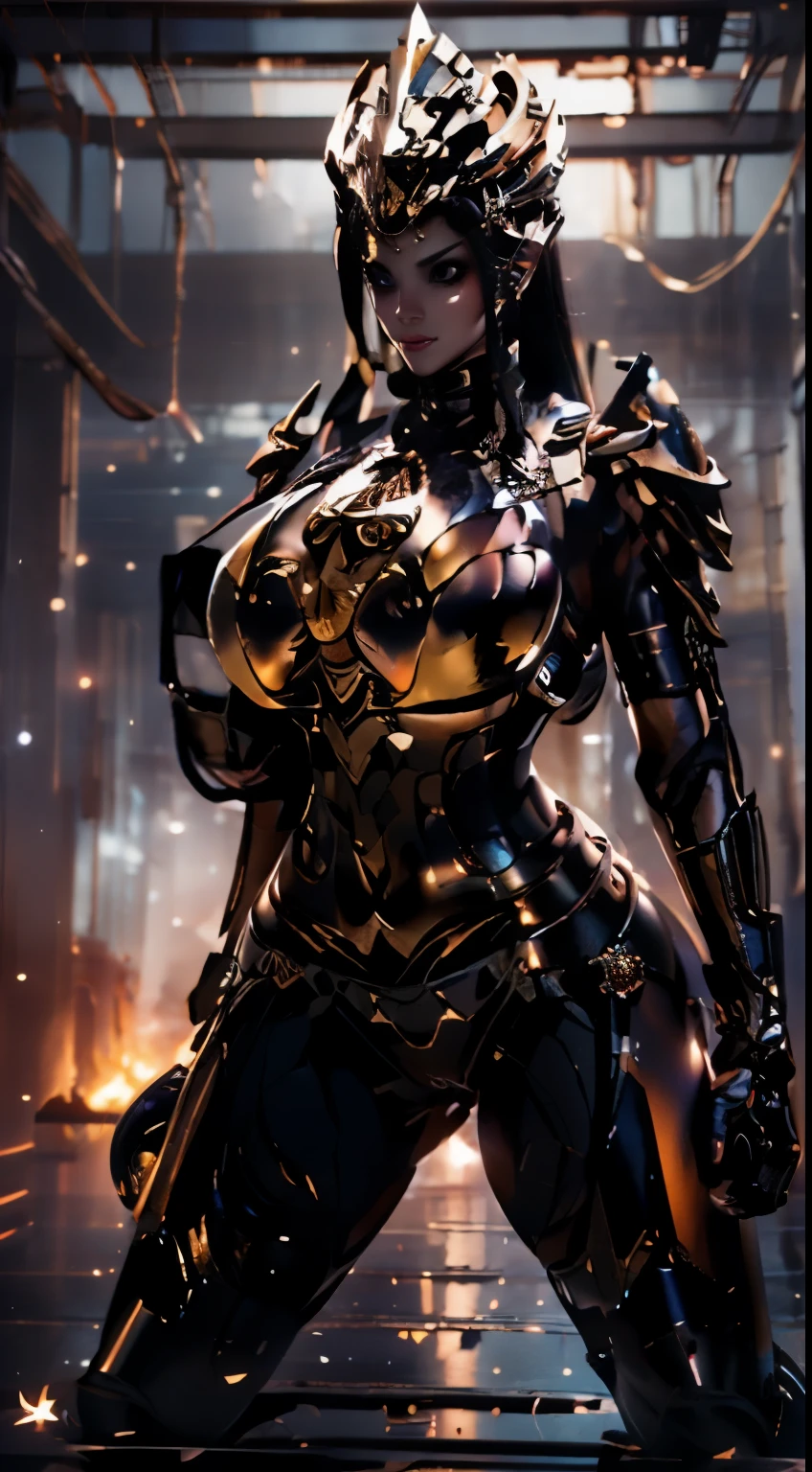 ((Unreal Engine 5)), Realistic Rendering, Excellent, lights on suit armor, helm, (Yoga Pants), looking on viewer, walkdown on street, beautiful face, makeup, (photorealism:1.2), ultrarealistic uhd face, (huge fake :1.4), (gigantic breasts:1.1), (muscle abs), (big butt), (wide hips), (thick thighs), slim waist, hourglass figure, half body, ((glowing skin)), ((shiny skin)), Realistic body, ((she is sexy)), ((clean skin)), photorealistic, bokeh, motion blur, masterpiece, highres, 1080P, super detail, textured skin, giga_busty
