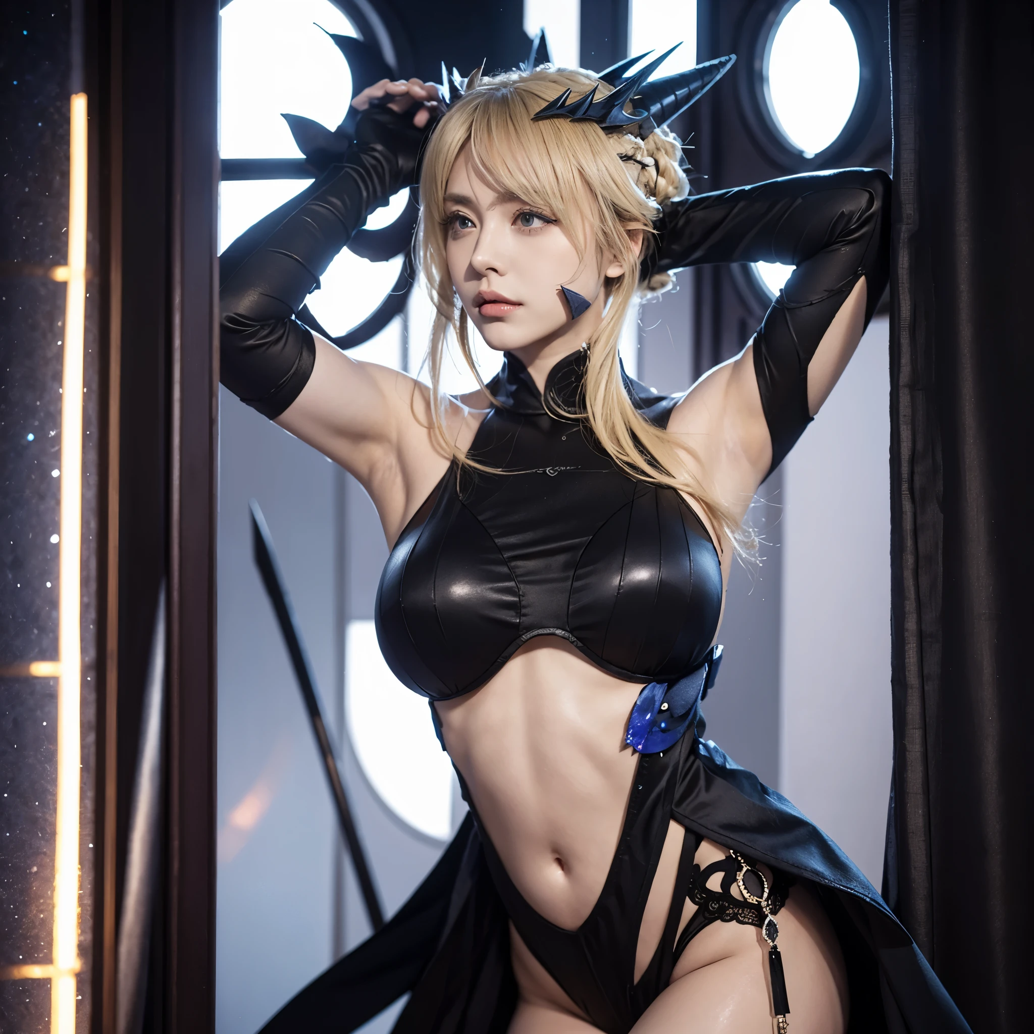 Artoria Pendragon、Lancer Alter、spear alter、real babe、Beauty、blonde、black rubber material、Sleeping position