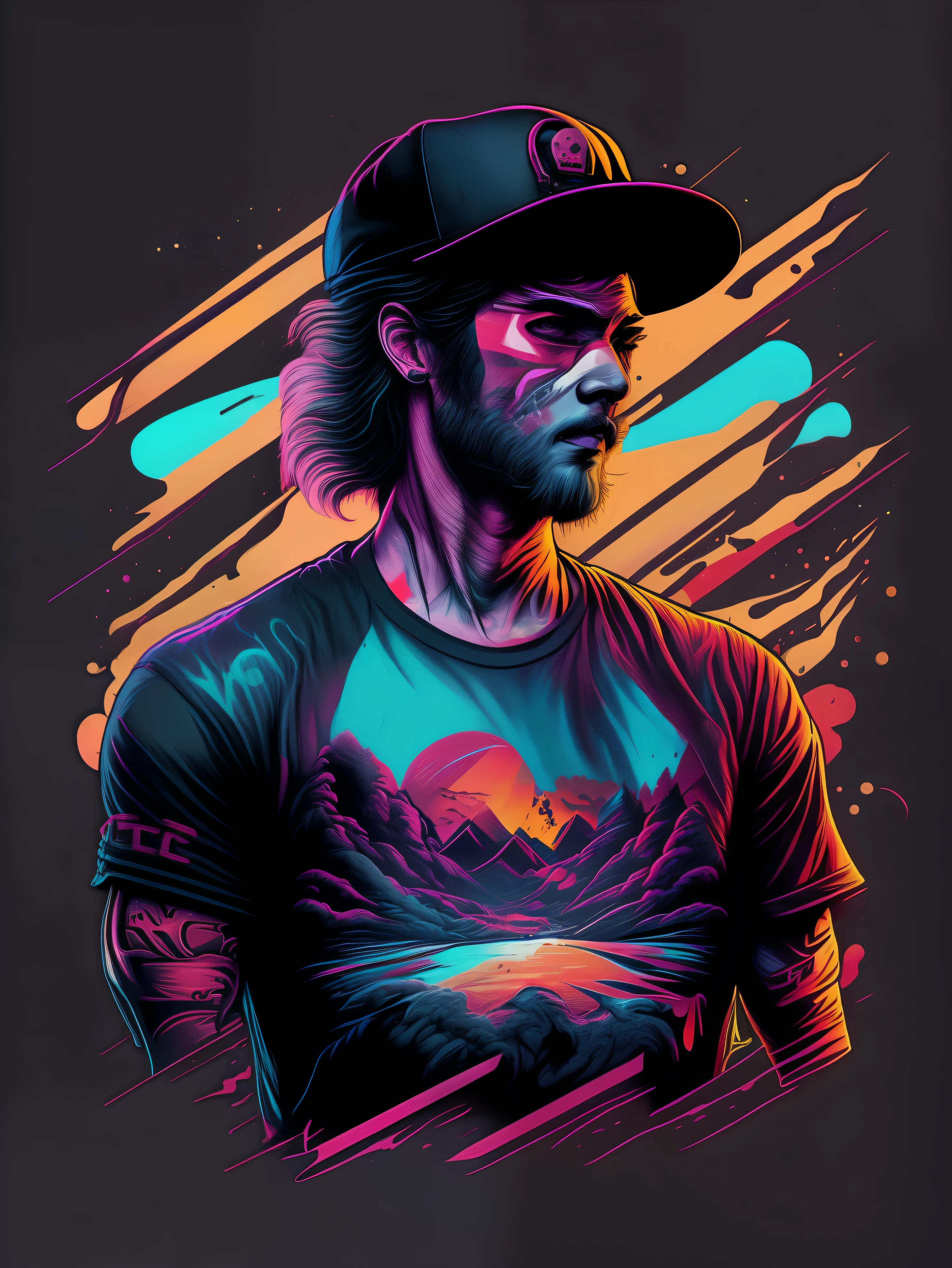 Atleta beisebol, Grafite inspirado, cores vibrantes, NEO Tokyo, futurista, arte vetorial, design de camiseta