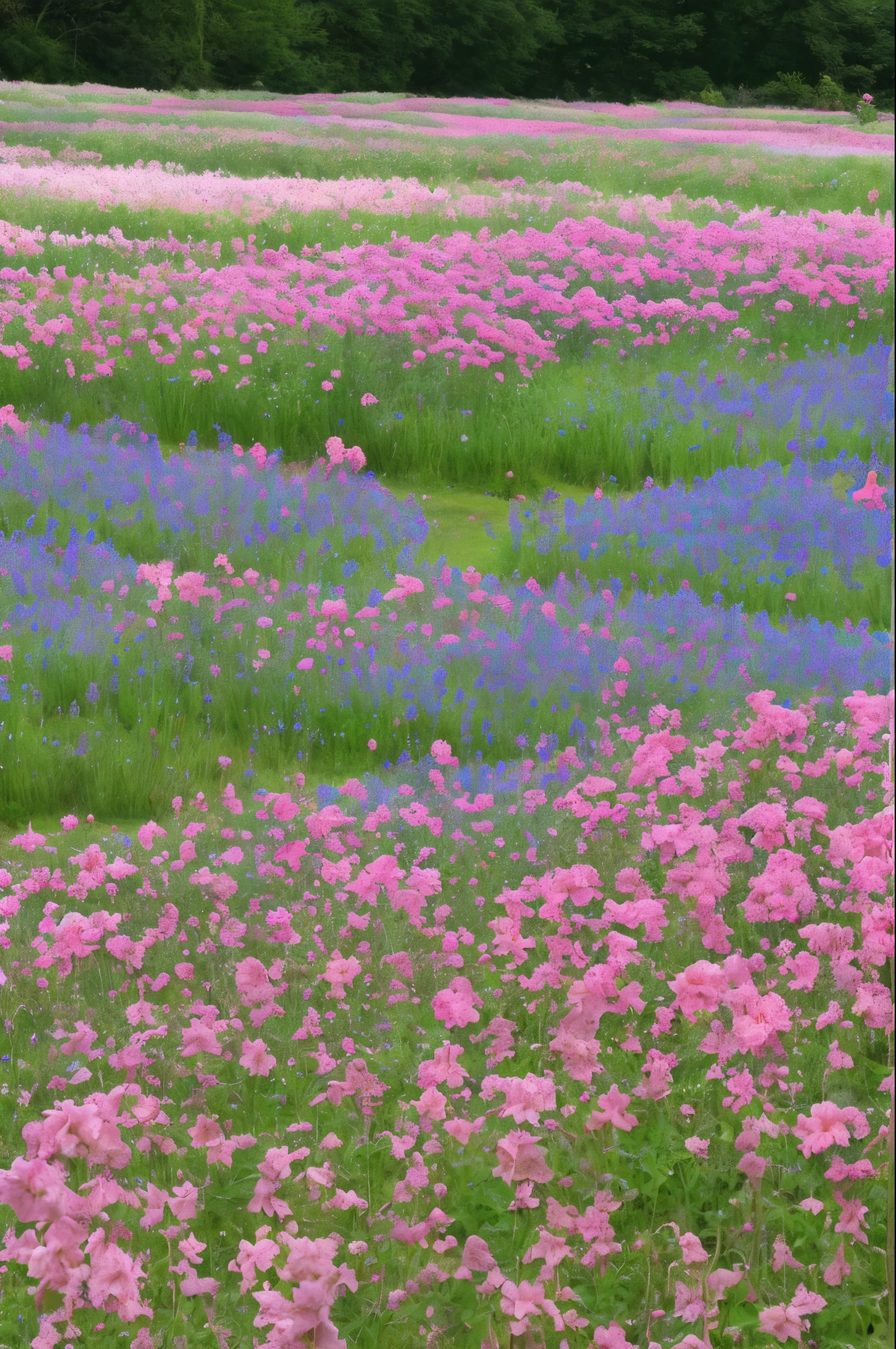 there are many pink flowers that are growing in the field, light pink tonalities, pastel', tall flowers, pinks, blue delphinium, pink flowers, beautiful large flowers, with soft pink colors, huge blossoms, in a cottagecore flower garden, beautiful flowers growing, pastel blues and pinks, tufted softly, soft flowers