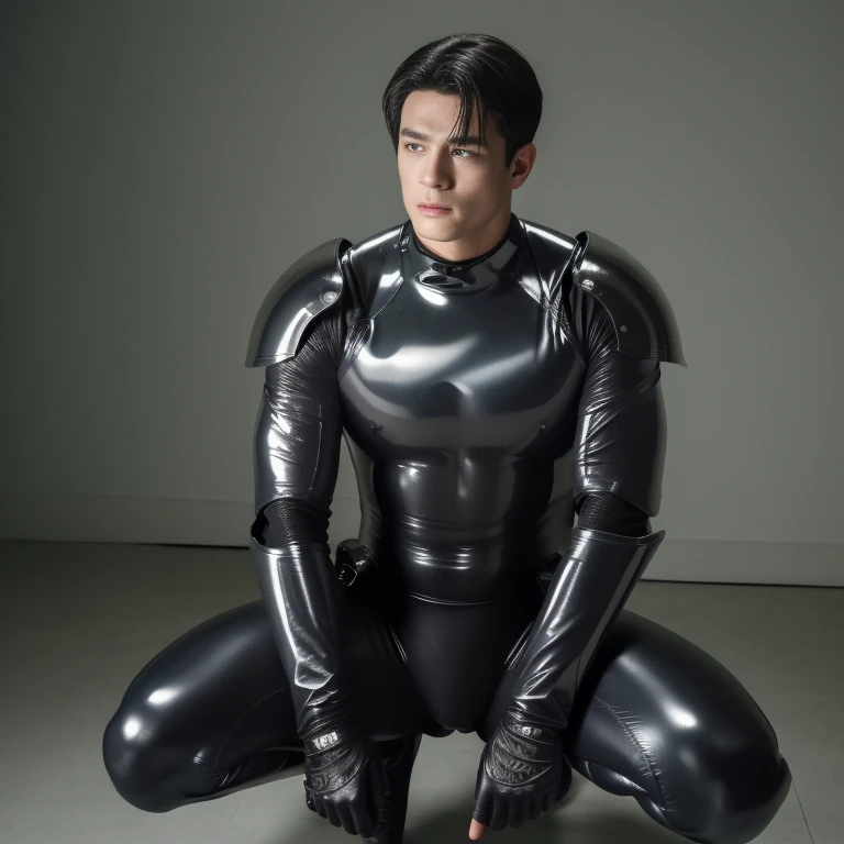 ((Best Quality, 8K, ultra-detailed, Masterpiece: 1.3)), 1boy, shiny skin, sharp, Perfect Body Beauty, realistic shaded perfect body, handsome man ,("bodysuit, techwear,big bulge ":1.2),("leggins , armor":1.1),("glove, armor":1.1 ),(techwear)(dynamic pose:1.1), thigh , battle field , (bulge focus:1.2) ,squatting , crawl towards me , all four , nsfw , eroticism