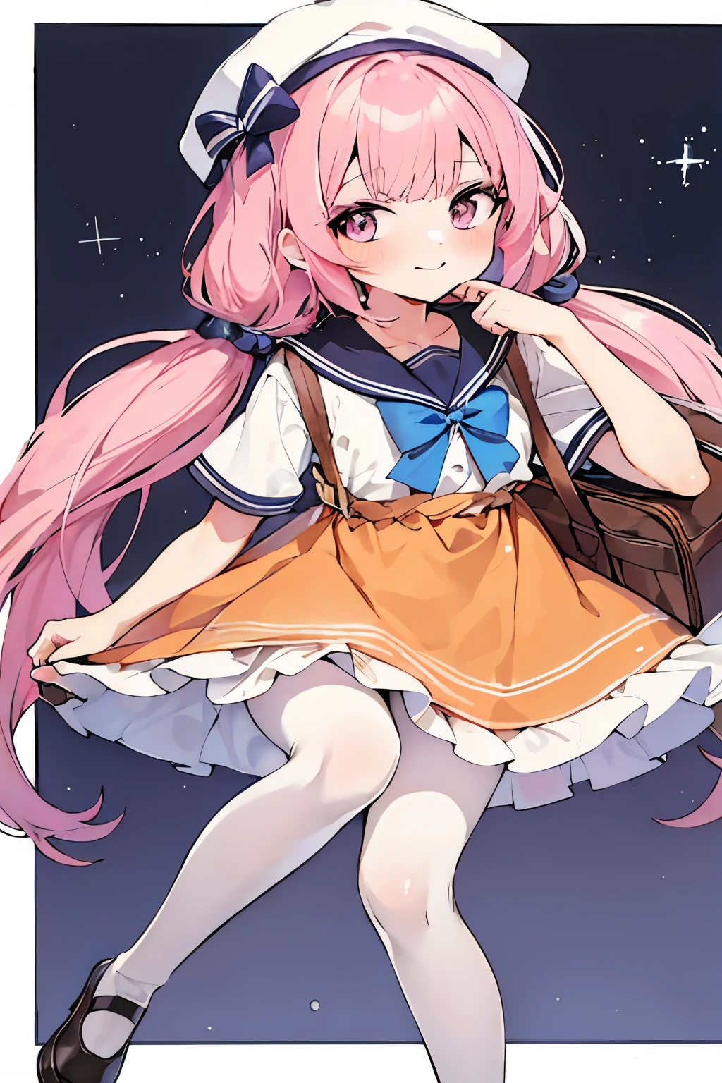 Anime girl with pink hair and brown bag, splash ink art anime loli, , Anime visual of a cute girl, Cute anime waifu wearing beautiful clothes,  wearing clothes, portrait of the magical girl, Anime cute art style, young anime girl, official artwork, cute anime girl, Lolish, Humanoid pink squid girl