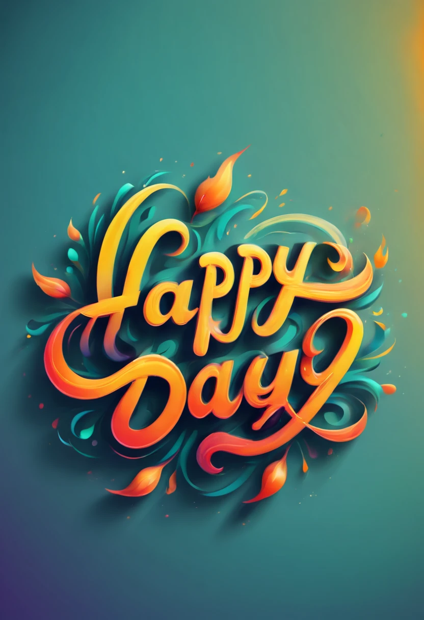 logo text sign that says the word "happy day", creative Font Design, typeface, Script, Message card design, draw letters with flame, dynamic, rich colors, Gradation, (best quality, masterpiece, Representative work, official art, Professional, Ultra high detail, 8k)