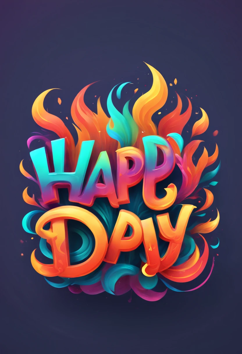 logo text sign that says the word "happy day", creative Font Design, typeface, spirit of fire, draw letters with flame, dynamic, rich colors, Gradation