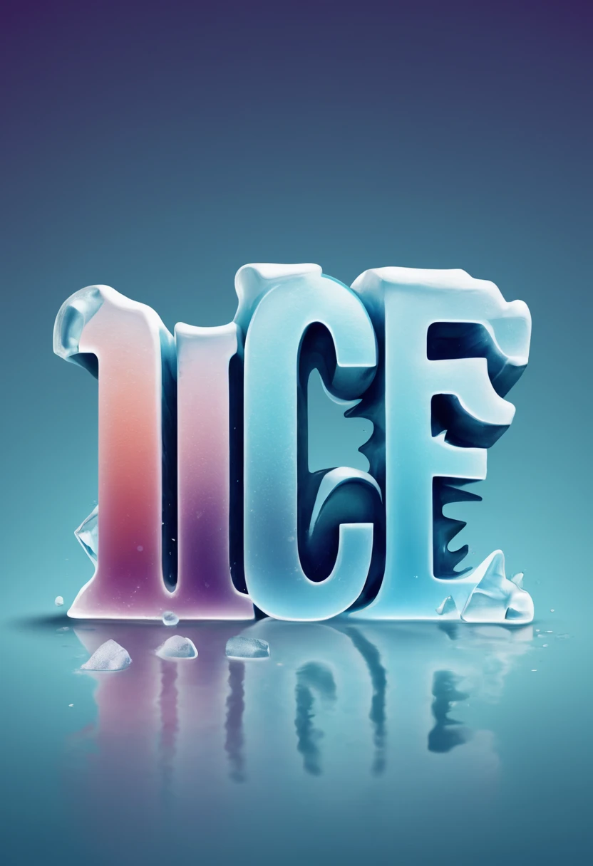 logo text sign that says the word "ice art", creative Font Design, typeface, spirit of ice, draw letters with ice, dynamic, rich colors, Gradation