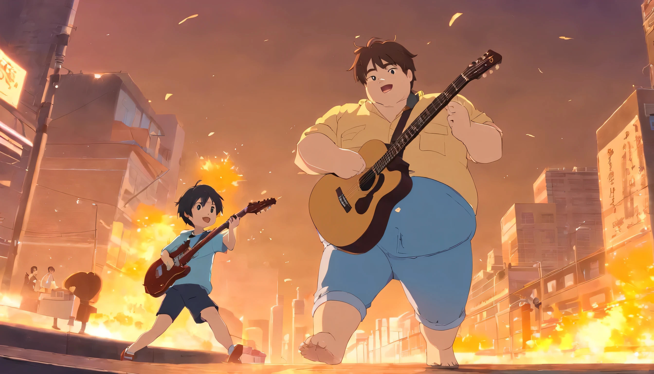 A fat guy with a guitar, your little brother running in the background, O cara gordo&#39;His name is João Fart, ele&#39;is farting right when he&#39;He's playing guitar