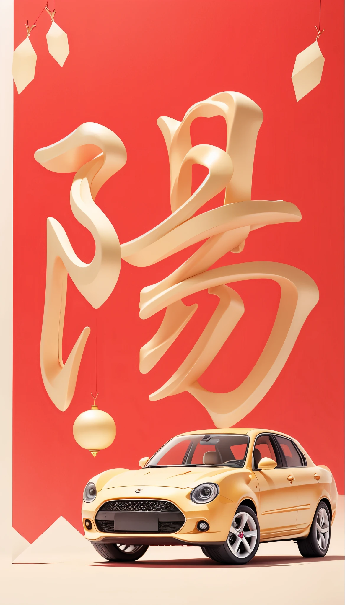 (masterpiece, high quality, high detail), Chinese architecture,red theme,paper cutting,(Chinese_Knot),paper lanterns,Chinese pattern,Kaneko,display stand,car,Chinese element,(red background:1.1),white,white_background,CG poster rendering bsw，Kaneko