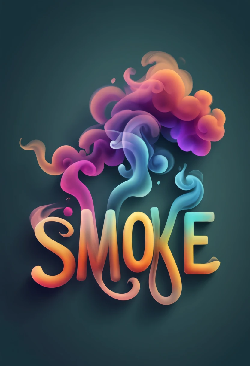 logo text sign that says the word "smoke art", creative Font Design, typeface, spirit of smoke, Message card design, draw letters with smoke, dynamic, rich colors, Gradation